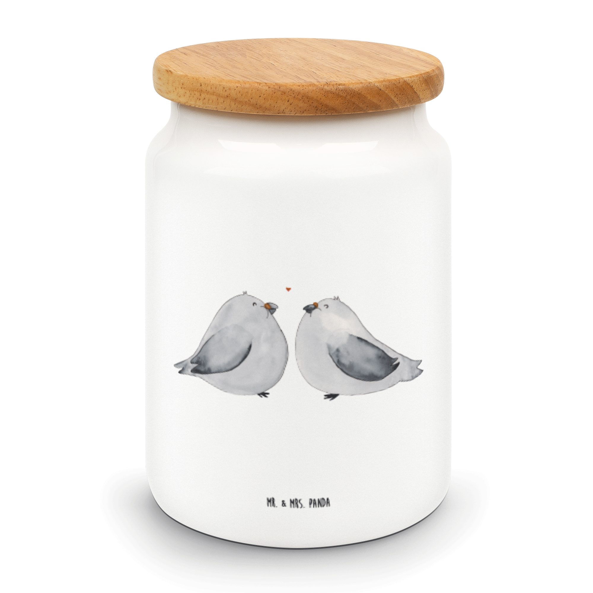 Mr. & Mrs. Panda Vorratsdose Keramik, - Heiraten, Geschenk, (1-tlg) Weiß Vorratsdose, - Liebe Turteltauben Geschenk