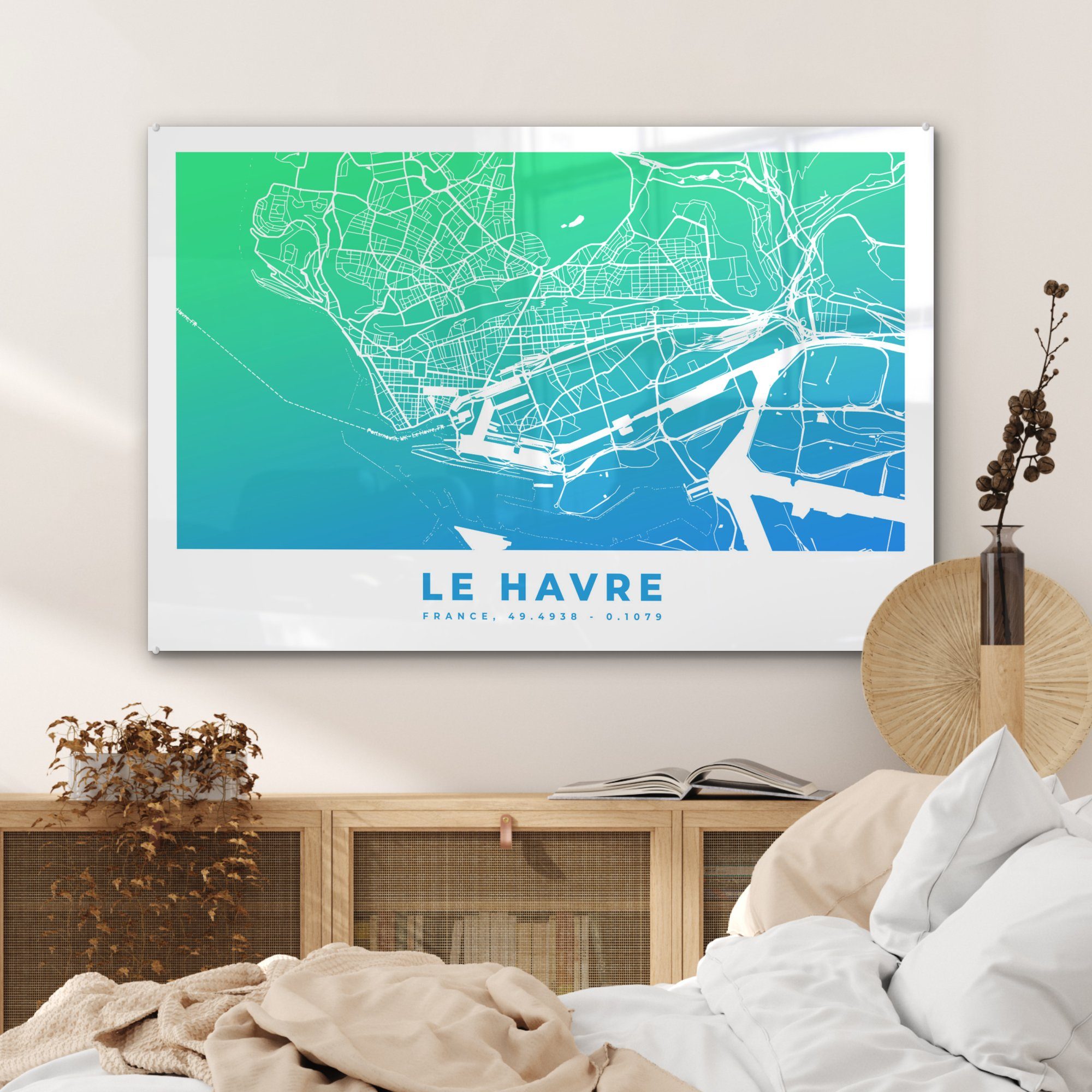 - (1 Havre Schlafzimmer Le - & St), Wohnzimmer Stadtplan, Acrylglasbild MuchoWow Acrylglasbilder Frankreich