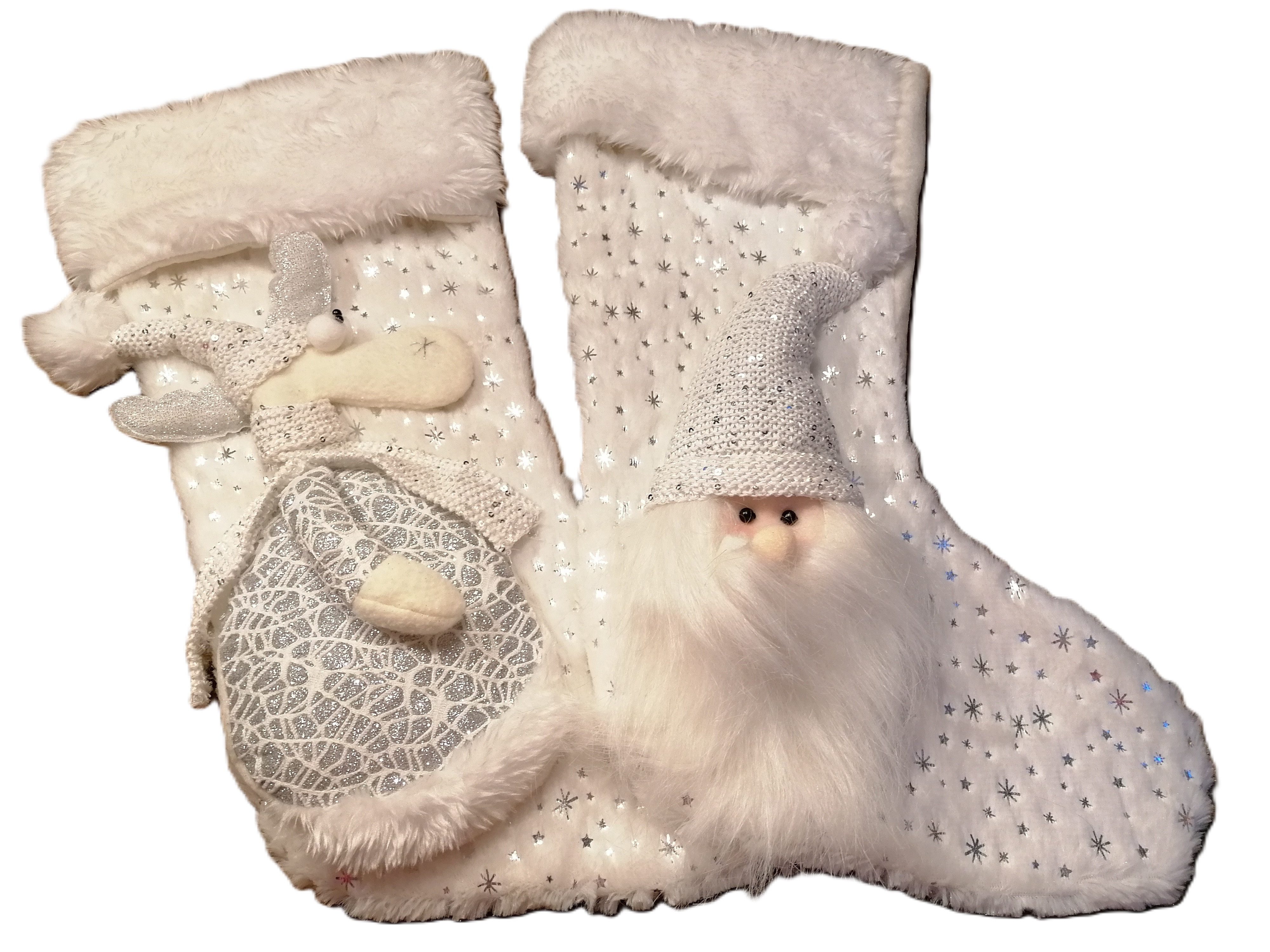 Hoff Interieur Hängedekoration Weihnachtsstrumpf Elch Santa weiß Silber 3D (Set, 2 St., 2tlg), shabby x-mas Deko