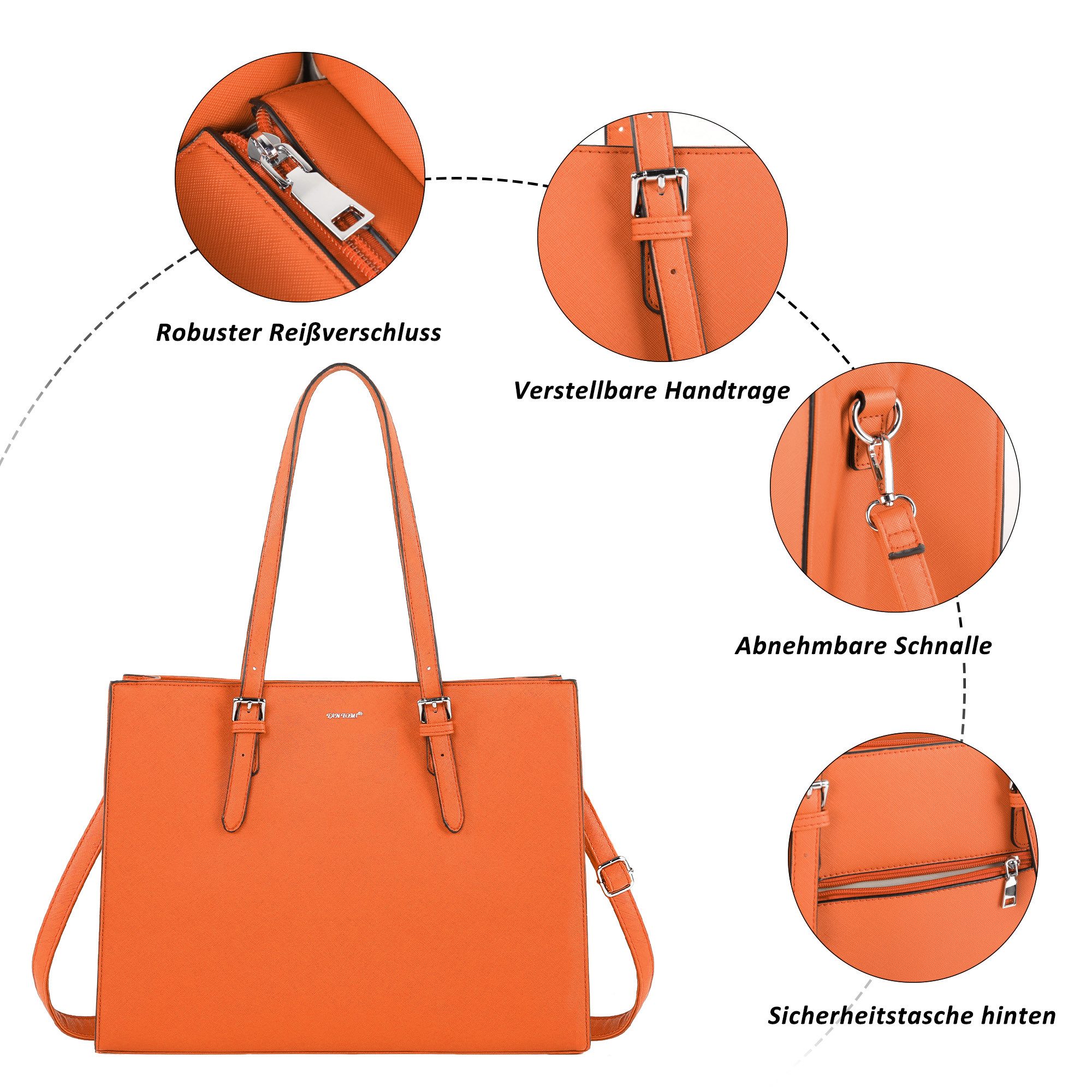 TAN.TOMI Aktentasche Große Business Handtasche Damen Leder Schultertasche Arbeit Schule, Bürotasche Damen 15 Zoll Notebooktasche mit 3 Fächern für Büro Schule