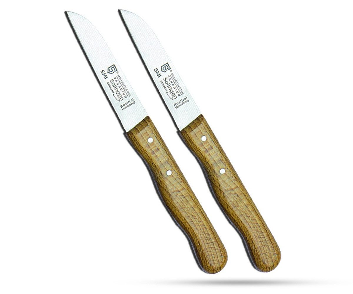 SMI Schälmesser 2 tlg Obstmesser Gerade Solingen Schälmesser rostfrei Gemüsemesser, Buchenholzgriff, nicht spülmaschinenfest