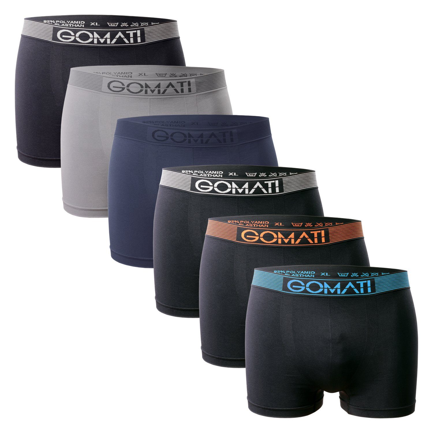 Gomati Boxershorts Herren Seamless Pants / Pack) Black Grey (6er Microfaser-Elasthan Boxershorts