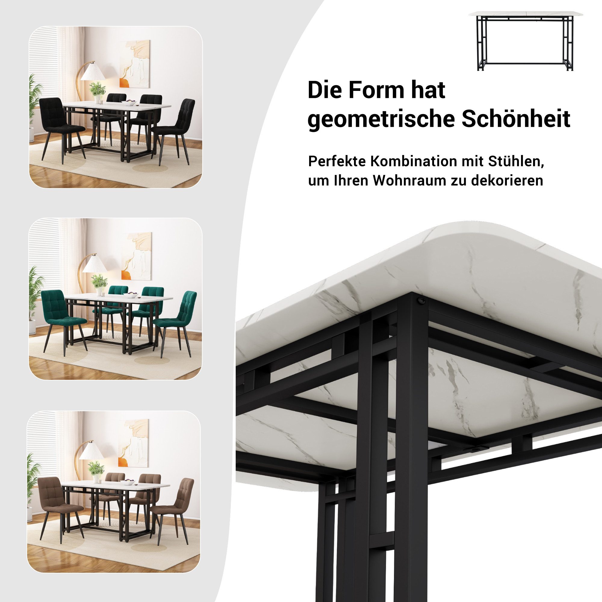 BBWL Esstisch 120x70 cm mit Metallbeinen, rechteckiger Küchentisch (mit MDF-Tischplatte, leichter Luxusstil für Esszimmer & Wohnzimmer, stilvolles Design) – Bild 5 von 5