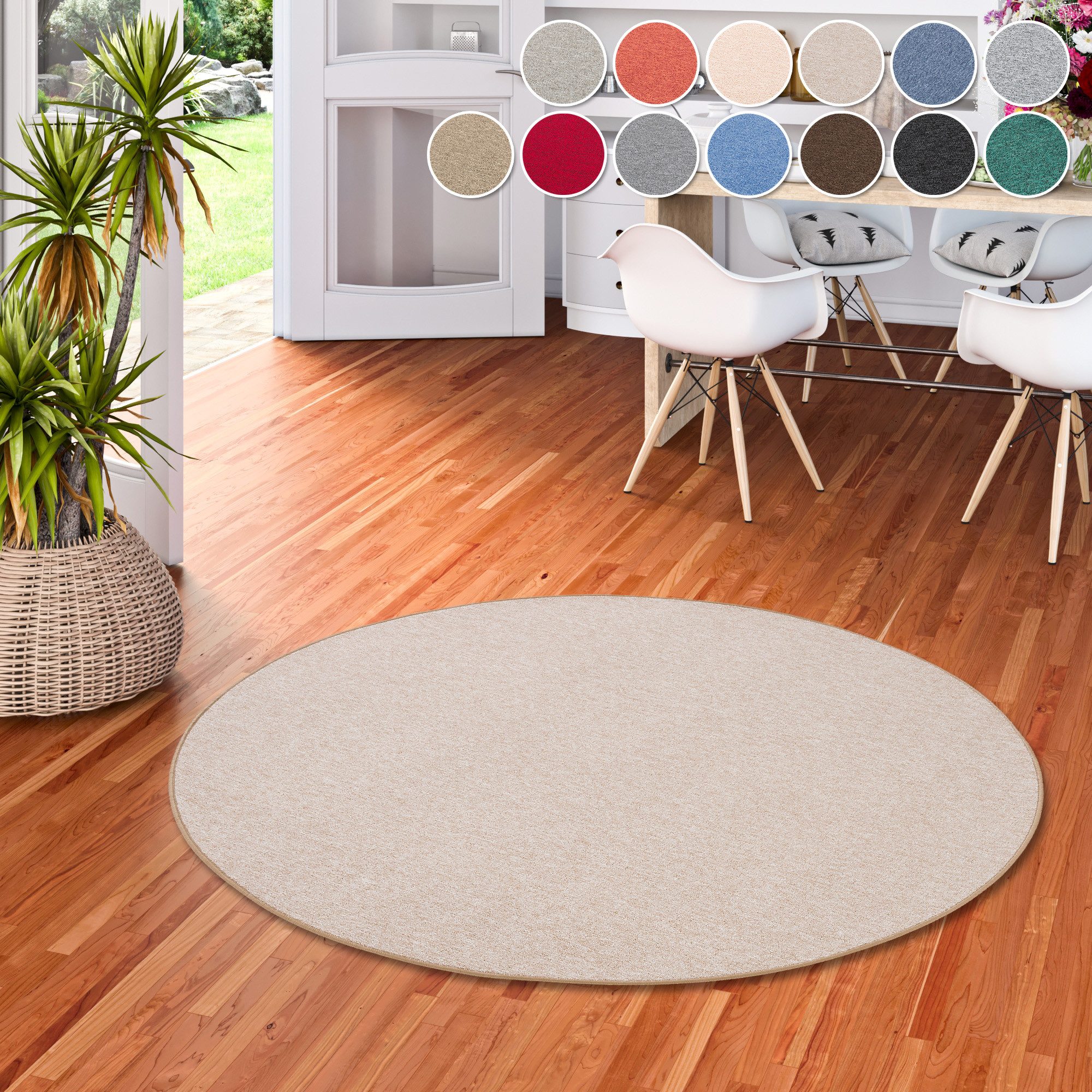 OTTO home Teppich Fortis, Schlinge, Made in Netherlands, rund, Höhe: 5 mm, Uni Farben, gekettelt, strapazierfähig, Wohnzimmer
