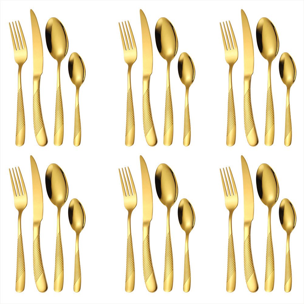 KingLux Besteck-Set 24Teilig Gehämmertes Essbesteck Set Spiegelpoliert Spülmaschinenfest (24-tlg), 6 Personen, Edelstahl