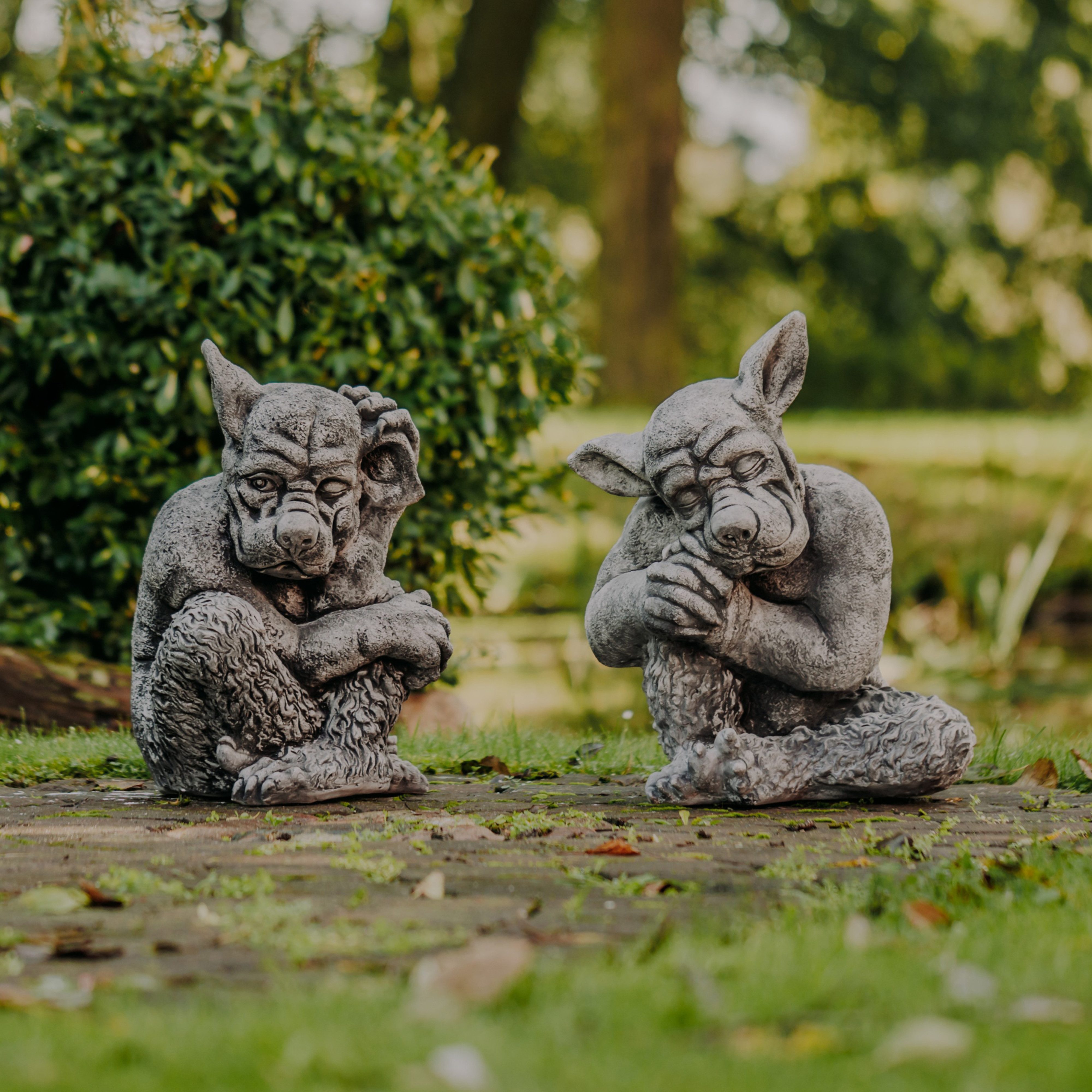 gartendekoparadies.de Gartenfigur Torwächter Gargoyles Statuen 2er-Set, H. 50 cm, je 44 kg, Frostsicher