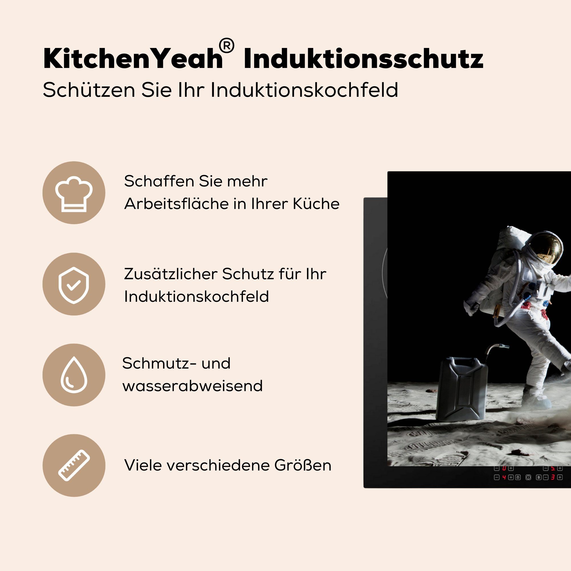 Ceranfeldabdeckung (1 Schutz Vinyl, Mond, Weltraum tlg), für küche, die - Induktionskochfeld MuchoWow - Astronaut 81x52 cm, Herdblende-/Abdeckplatte