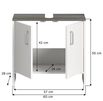 möbelando Waschbeckenunterschrank Los Angeles in weiß mit 2 Türen und einem Fach. Abmessungen (BxHxT) 60x55x28 cm