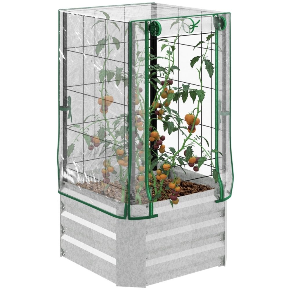 CHICFURN Hochbeet 53x53x90 cm (76 L) mit Abdeckung & Rankgitter (Packung, 1 St., für Garten und Balkon), mit Kunststoffabdeckung, für Kletterpflanzen