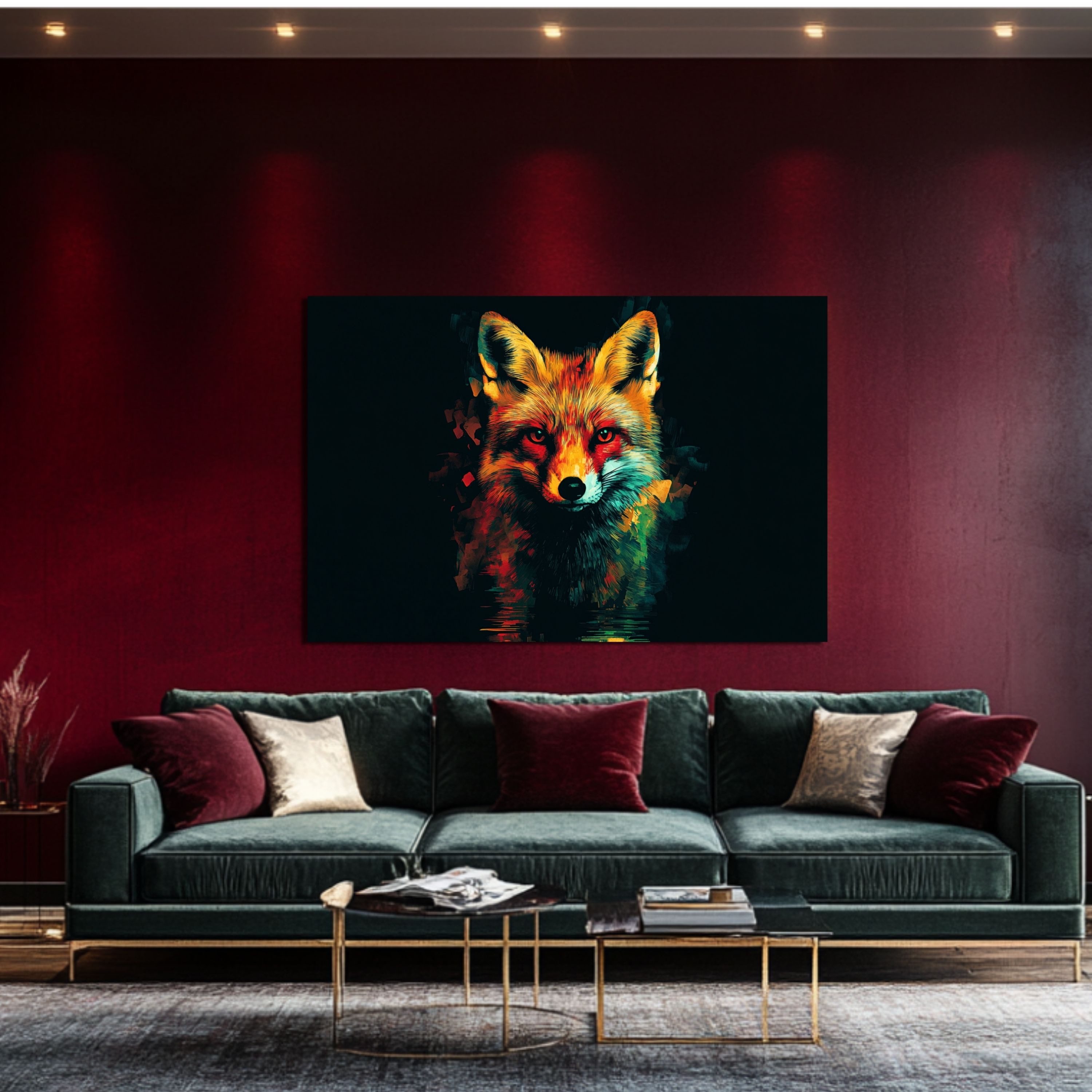DARO Design Leinwandbild Modern Abstrakt Wandbilder XXL Wandbild Wand Deko Leinwand Bilder, (Fuchs Warhol Glitch - Bild groß Wahnzimmer Schlafzimmer Küche Esszimmer Einteilig Querformat Fotodruck Leinwände Wanddeko Abstrakte Kunst Boho), 40x30cm