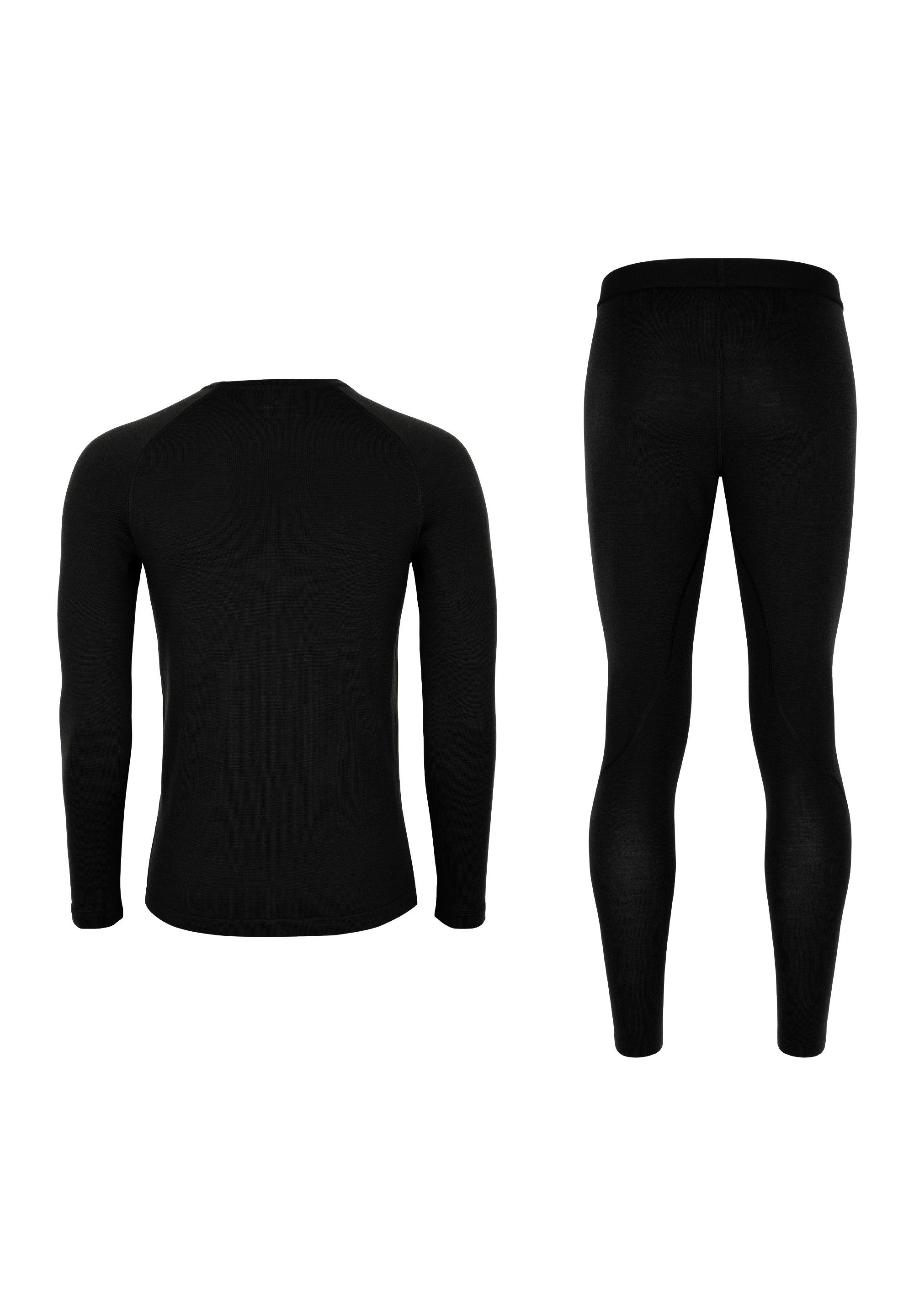 DANISH Temperaturregulierend Merino Hose, Shirt Thermo-Unterwäsche Herren Thermounterhemd & für Langarm ENDURANCE schwarz Set