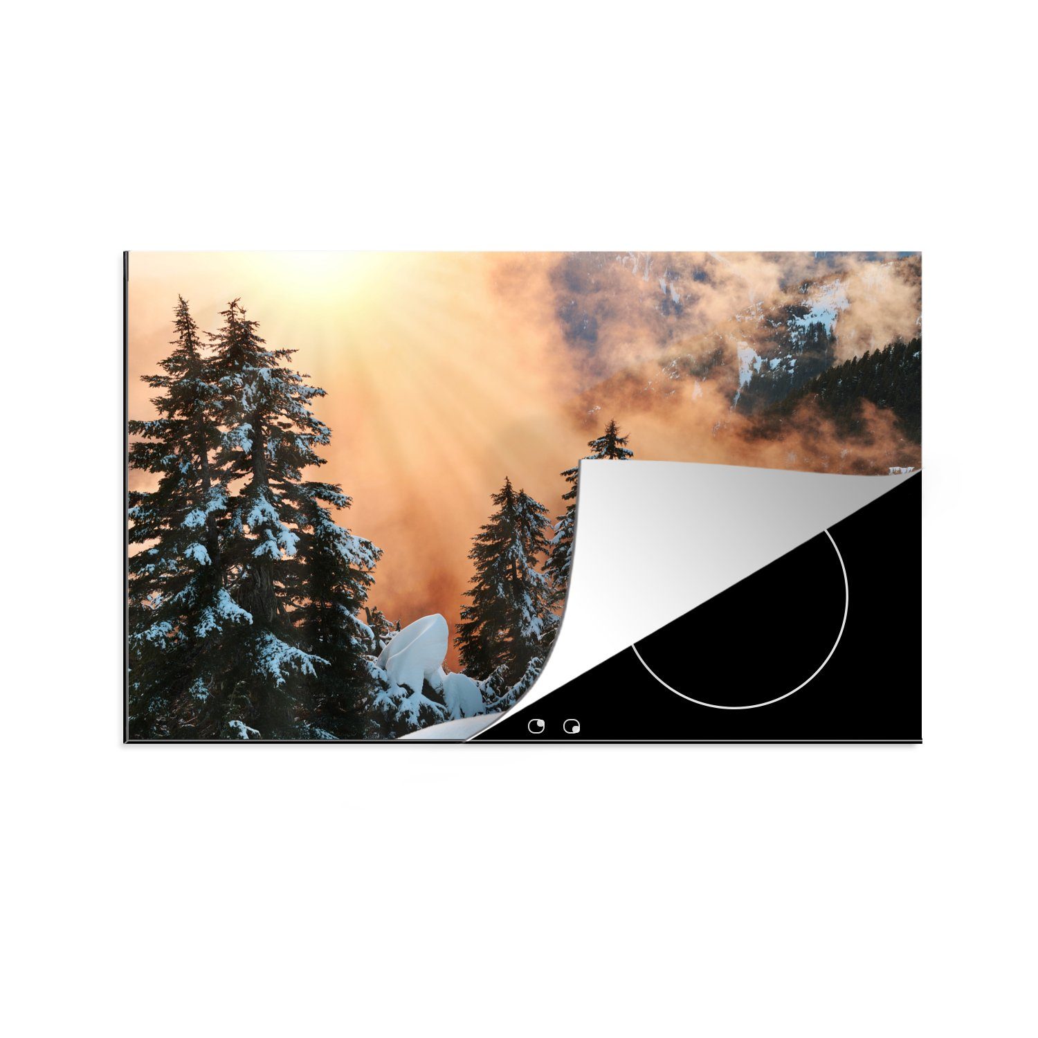 MuchoWow Herdblende-/Abdeckplatte Sonnenuntergang bei den Weihnachtsbäumen am Grouse Mountain in Kanada, Vinyl, (1 tlg), 81x52 cm, Induktionskochfeld Schutz für die küche, Ceranfeldabdeckung