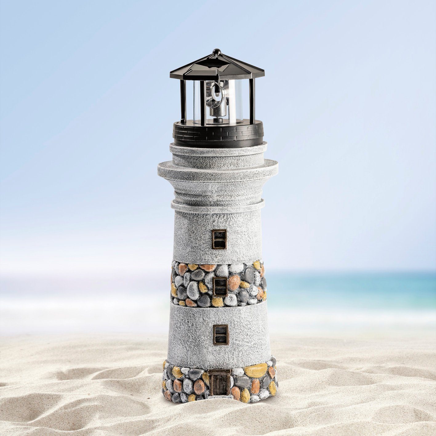 EASYmaxx LED Solarleuchte Leuchtturm Stein-Optik 39cm, Gartendeko Garten Figur Bleuchtung Licht