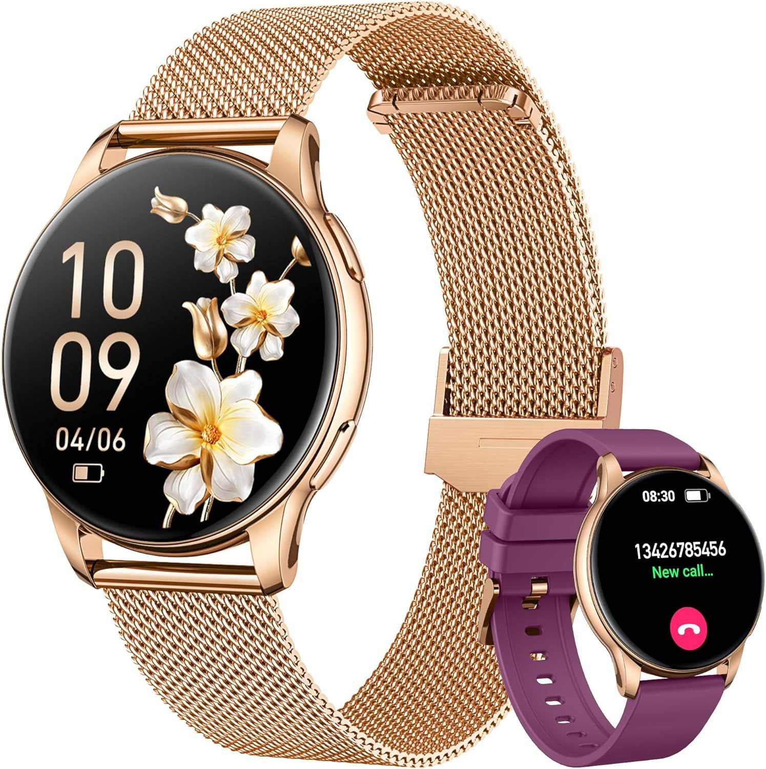 Motsfit Smartwatch (3,3 cm, android ios), Damen Smartwatch mit 1.32" AMOLED Display, Bluetooth Anruf