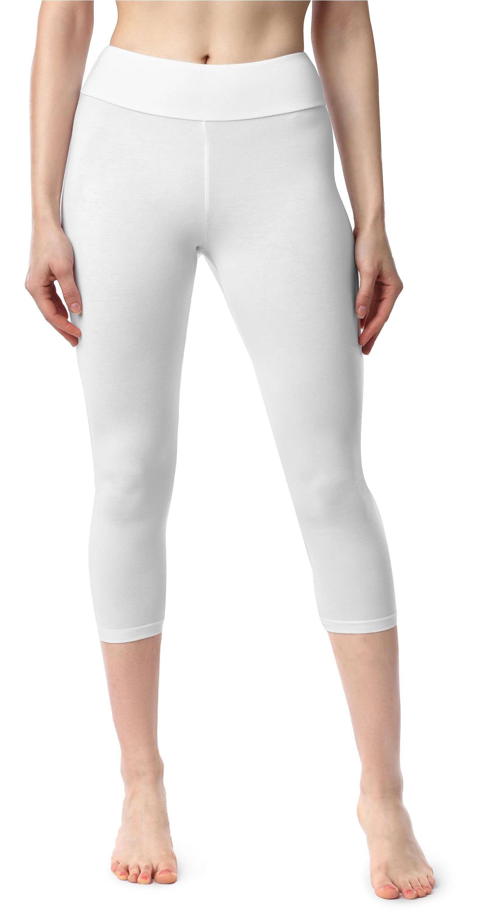 Merry Style Leggings Damen 3/4 Capri Leggings aus Baumwolle MS10-430 (1-tlg) elastischer Bund Weiß