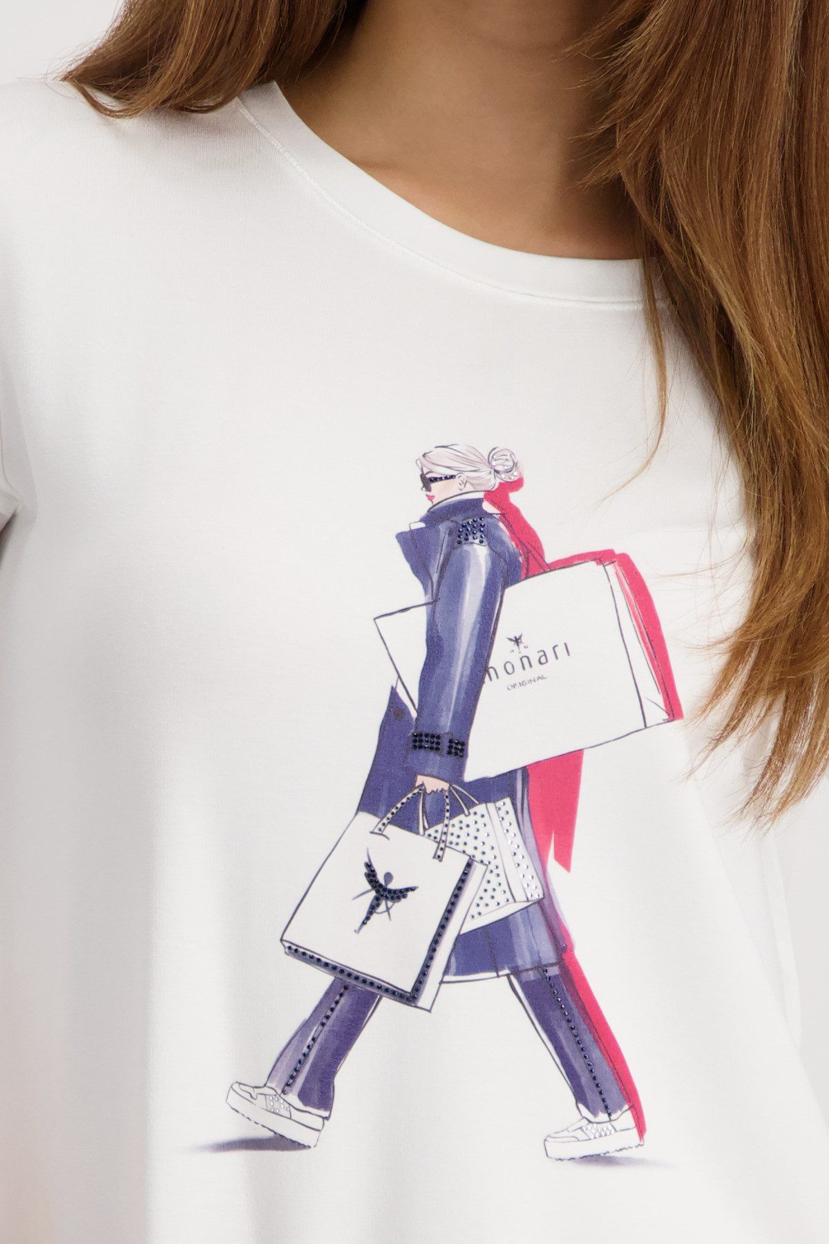 Monari 3/4-Arm-Shirt Rundhalsausschnitt, Regular Fit, mit Strasssteinen
