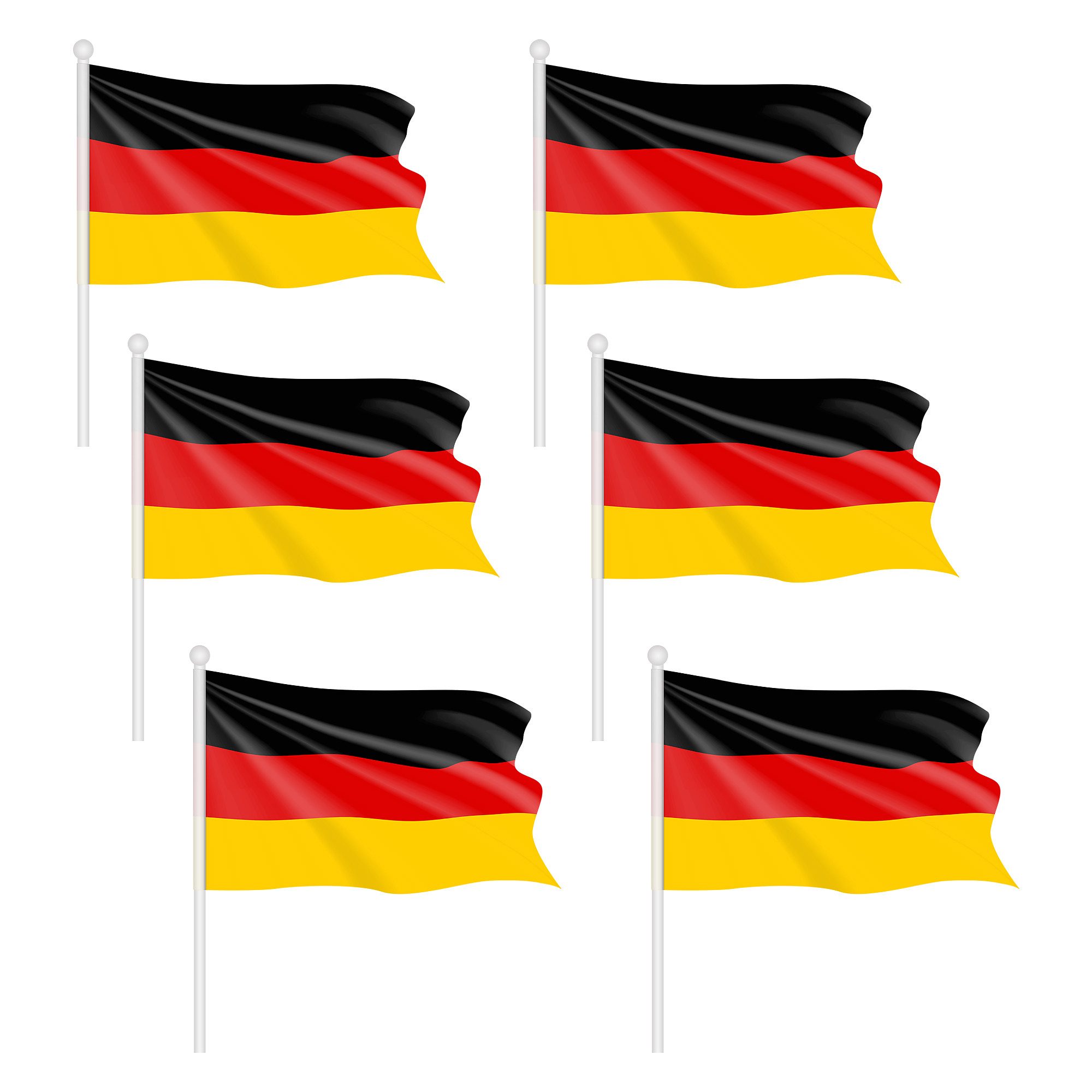 Taffstyle Flagge 6er SET Deutsche Handfahne Fahne EM WM Fanartikel Fussball Deutschland (Handflagge Deutschlandfahne 10cm x 15cm), Fähnchen Stockfahne Party Flagge Basketball Handball Deutschlandfahne