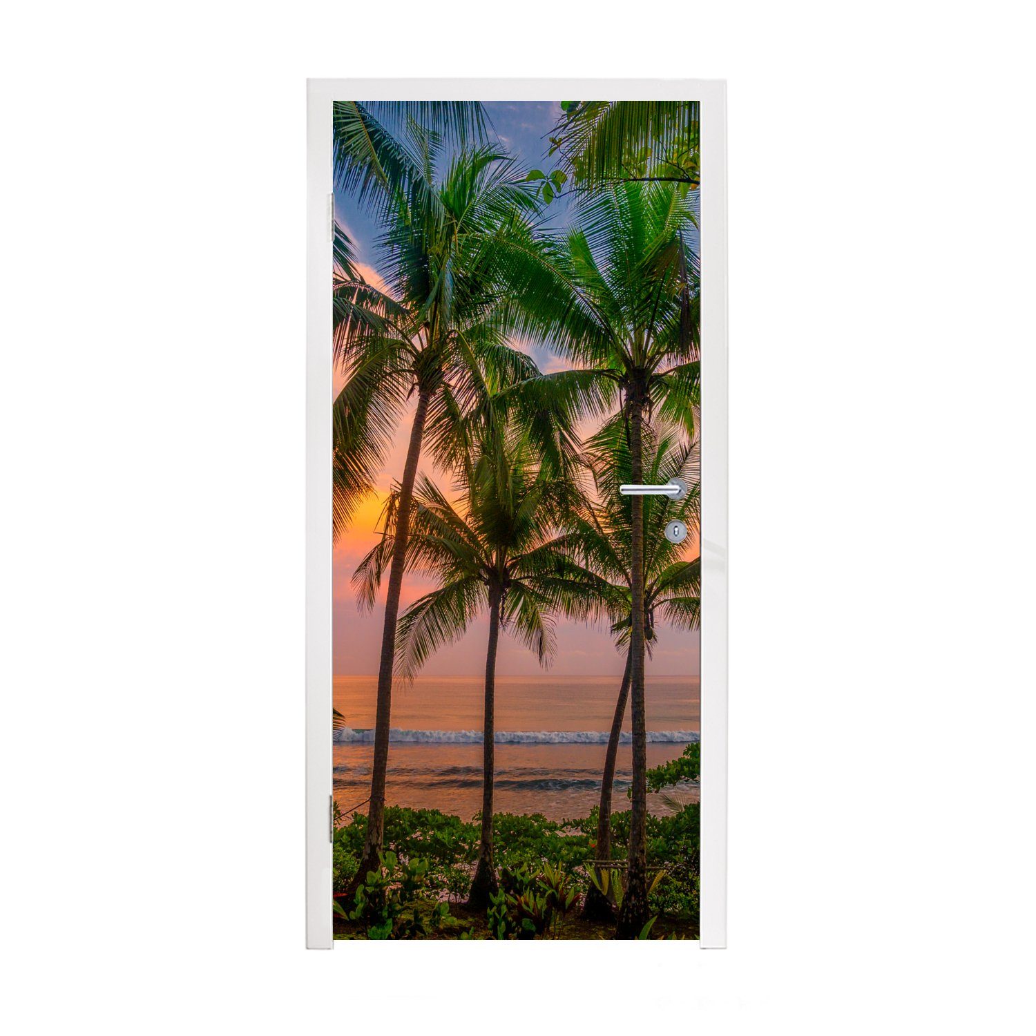 MuchoWow Türtapete Palme - Tropisch - Meer, Matt, bedruckt, (1 St), Fototapete für Tür, Türaufkleber, 75x205 cm