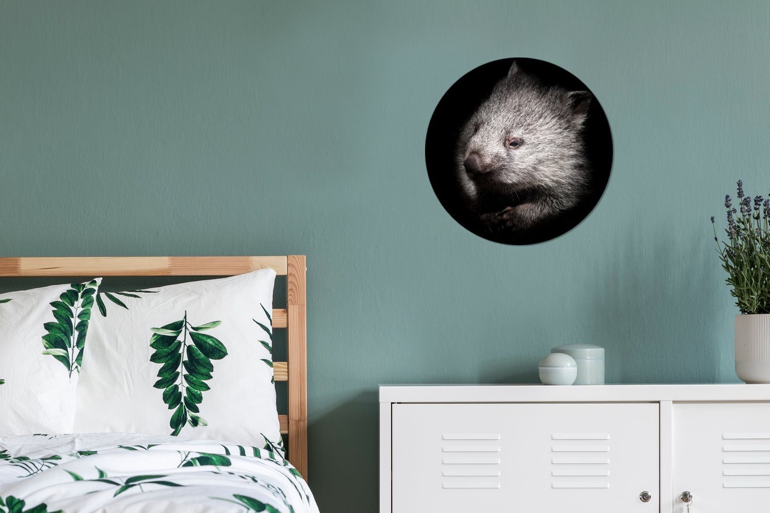 (1 Wandbild, Forex, Wohnzimmer, Wanddekoration Kreis eines cm Wombats, Gemälde Ein Rundes MuchoWow St), 30x30 Schwarz-Weiß-Porträt