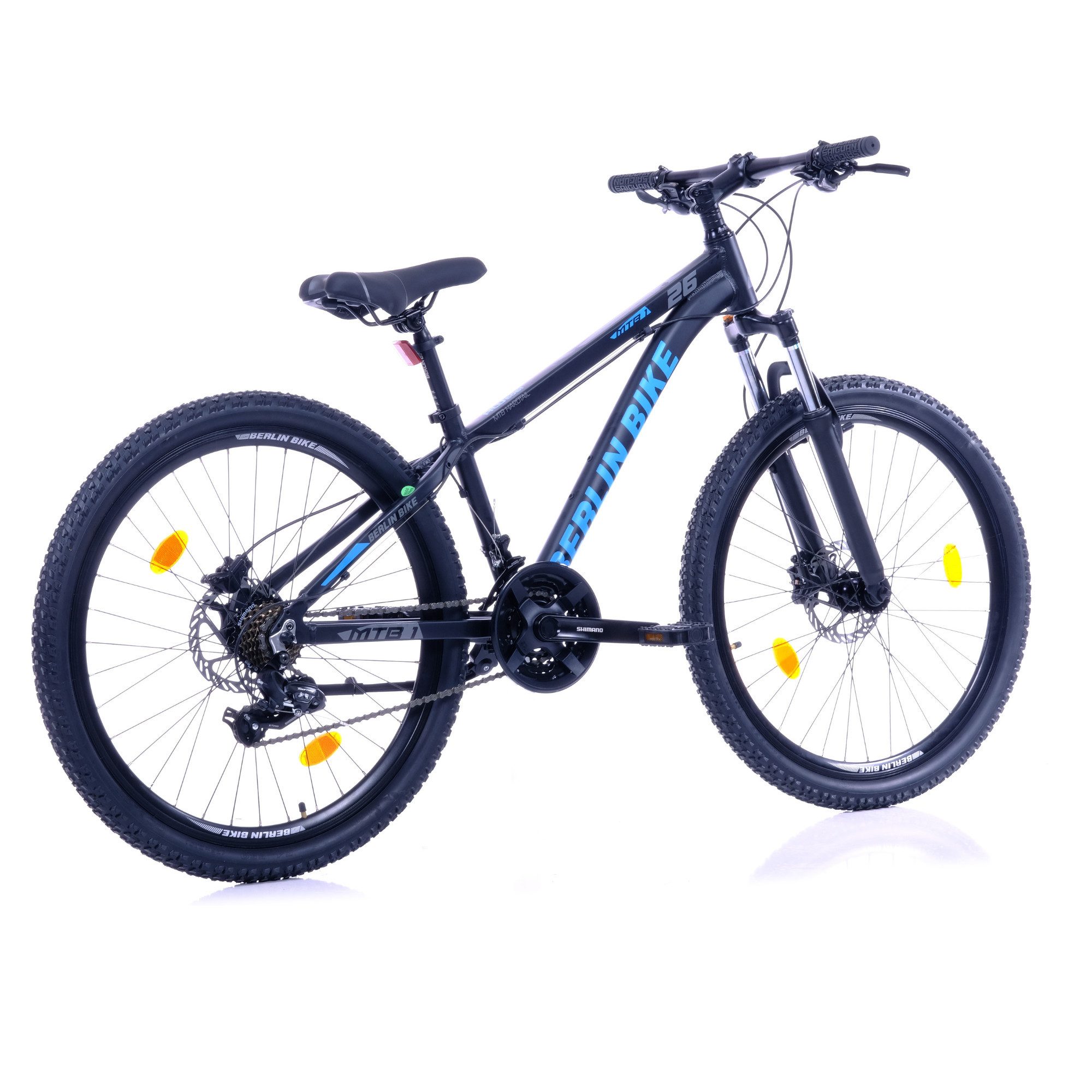 BERLIN BIKE Mountainbike 26, 27.5, 29 Zoll Alu MTB - hydraulische Scheibenbremsen - Shimano Set, 21 Gang Shimano FD-TZ500/RD-TY300D Schaltwerk, (Shimano Kurbel, Dacron Hydraulische Scheibenbremsen, Aluminiumrahmen), 26/27.5/29 Zoll & 33–51 cm Rahmenhöhe – passend für jede Körpergröße