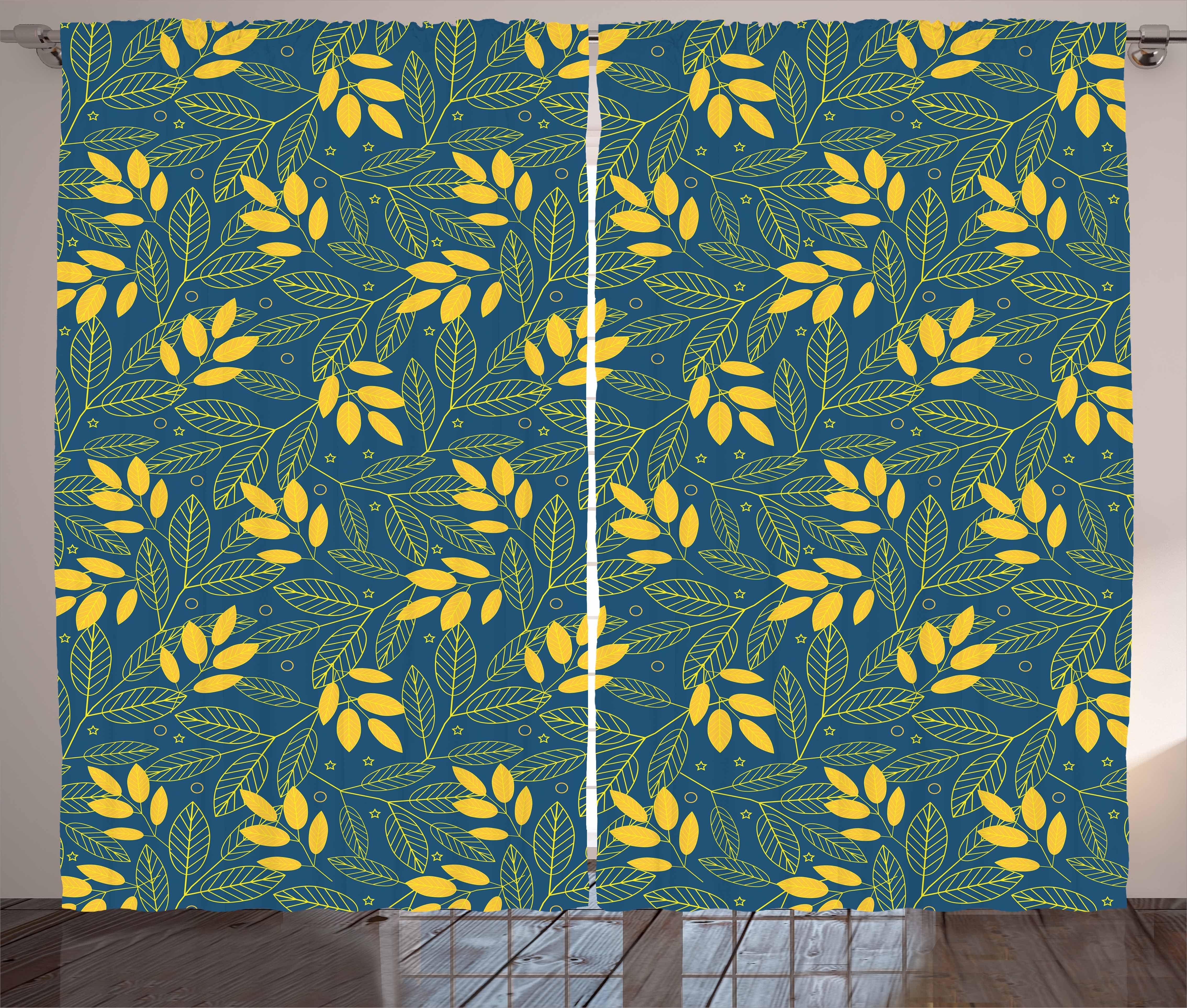 Gardine Schlafzimmer Kräuselband Vorhang Gelb Herbst-Blatt-Kreis und und Schlaufen Blau mit Abakuhaus, Haken