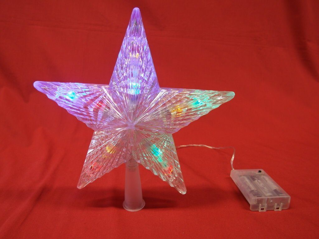 DEGAMO Christbaumspitze Stern 24cm Multicolor (1-tlg), 24cm, 10 LED mehrfarbig, Batteriebetrieb