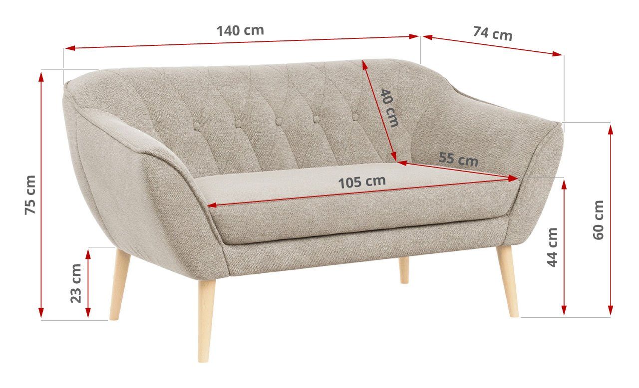 Sofa Beige Sofa 3 Gesteppte Skandinavischer 2 Matana 3 Polsterung, 2, MKS Set Moderne MÖBEL PIRS + Stil,