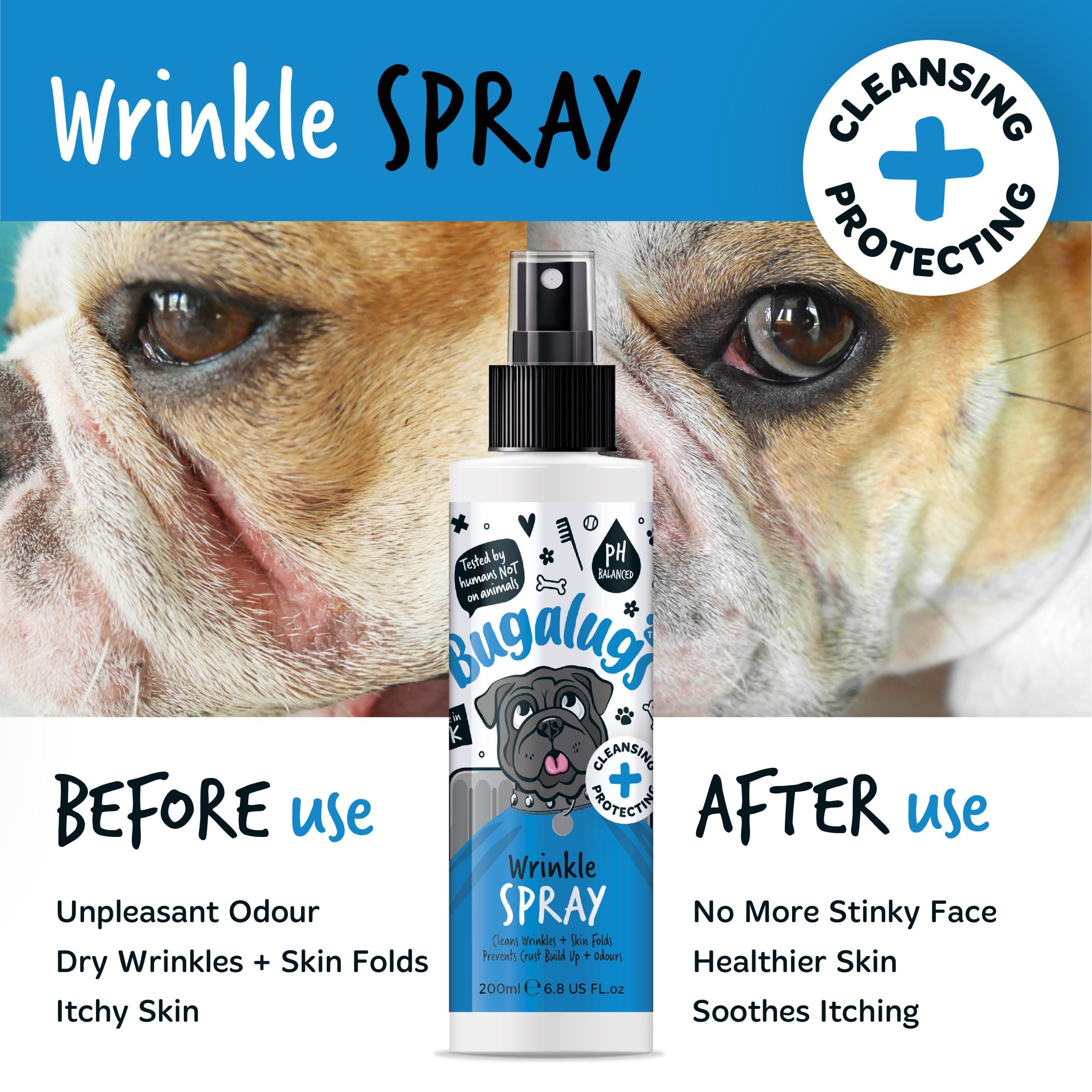 Fellpflege Bugalugs Reinigungsspray für Hunde mit Falten