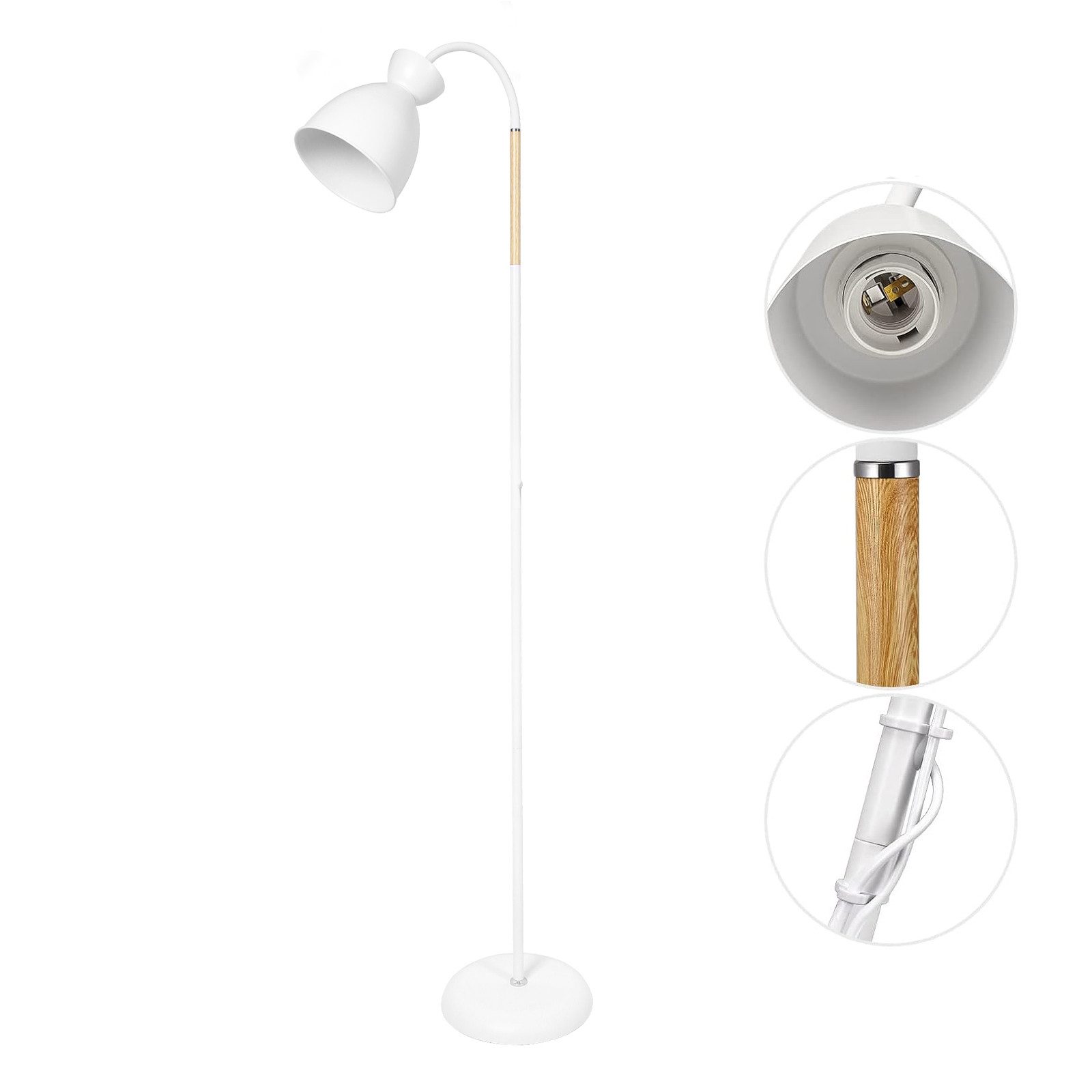 LED Stehlampe Weiß Leselampe E27 Schwenkbare Stehleuchte mit Höhe 159cm