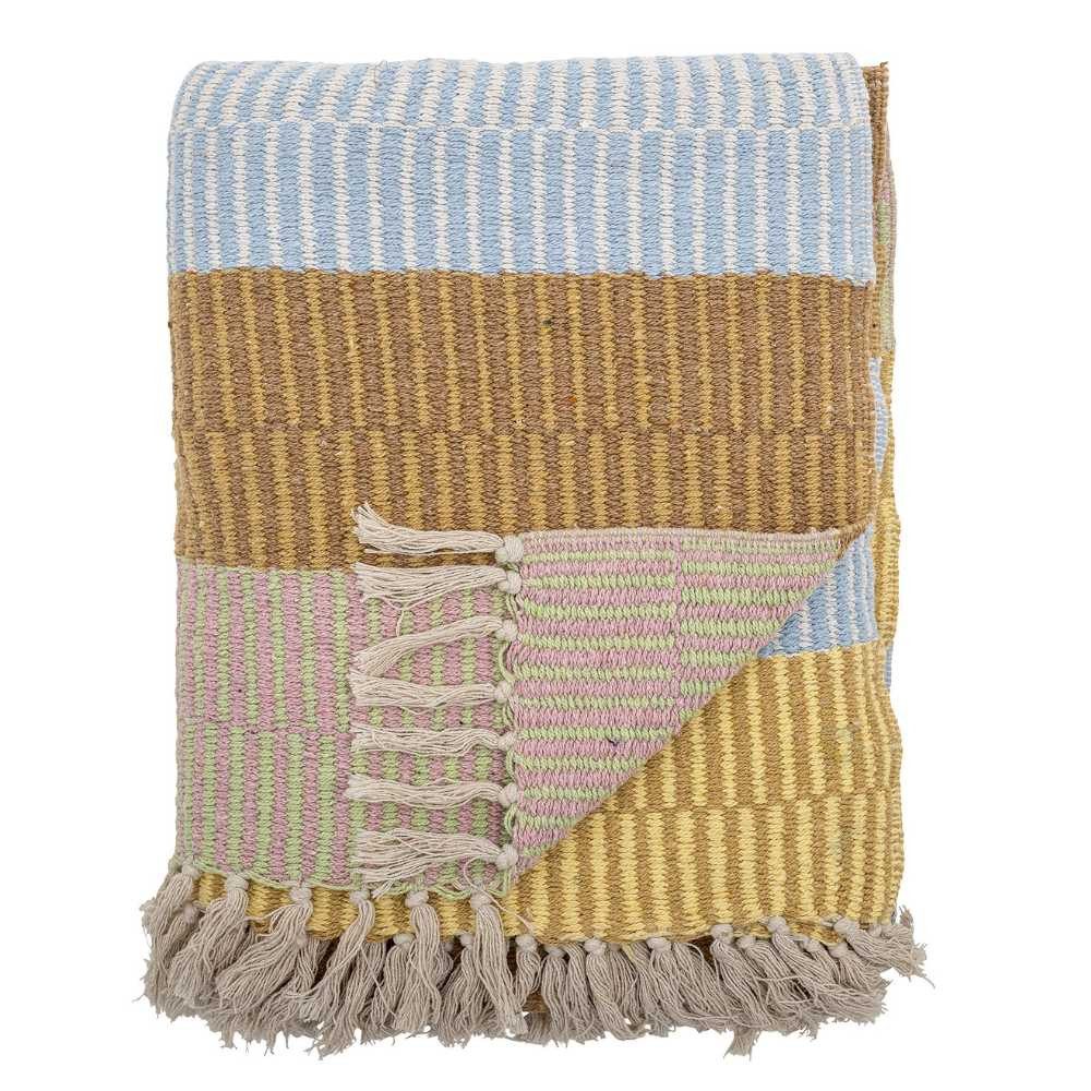 Wolldecke Bloomingville Decke ISNEL Gelb Blau Braun Gestreift 160x130 cm, Bloomingville