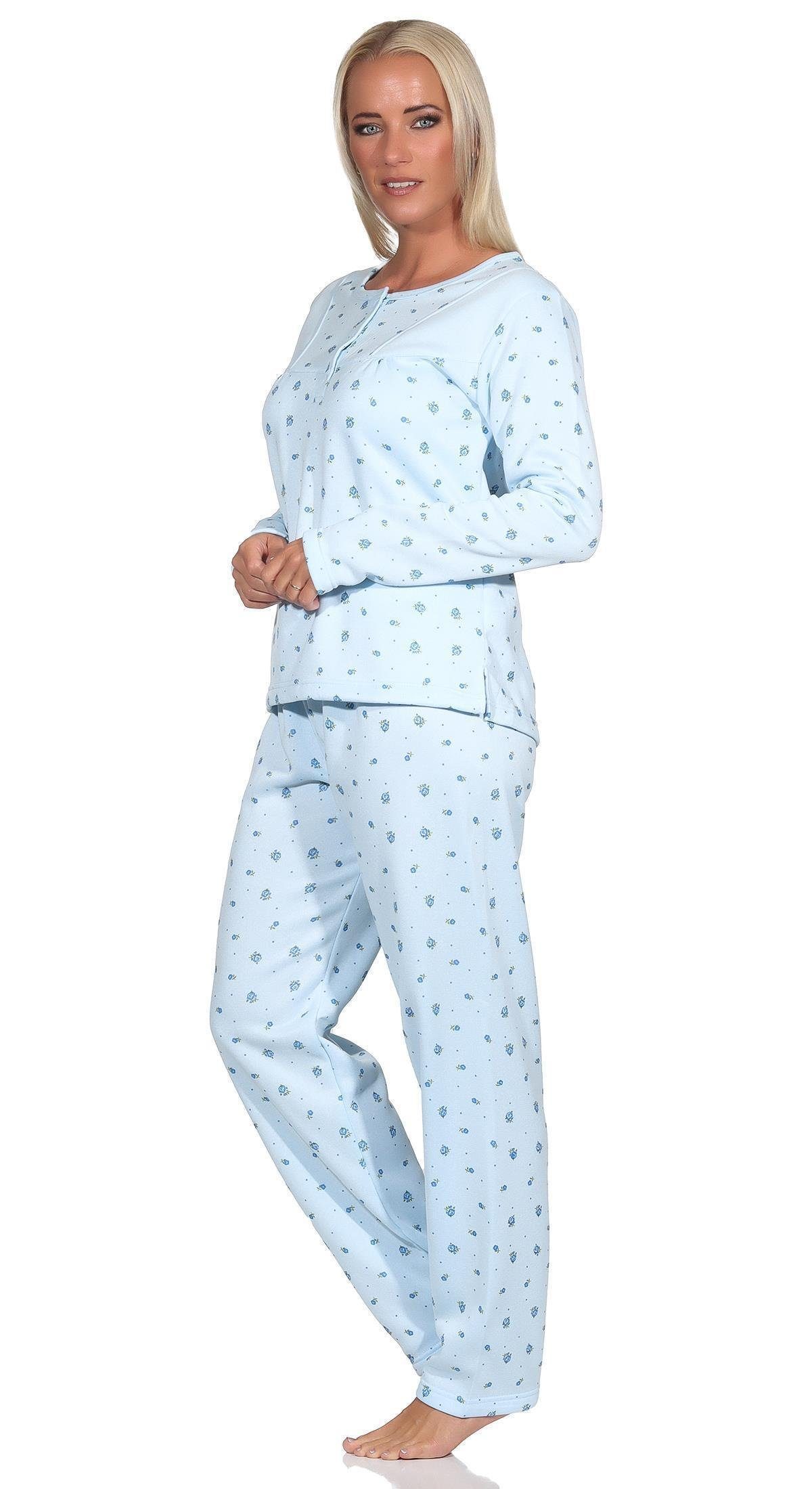 EloModa Pyjama Damen Winter Thermo Pyjama zweiteiliger Schlafanzug, Gr. M L XL 2XL (2 tlg) Hellblau