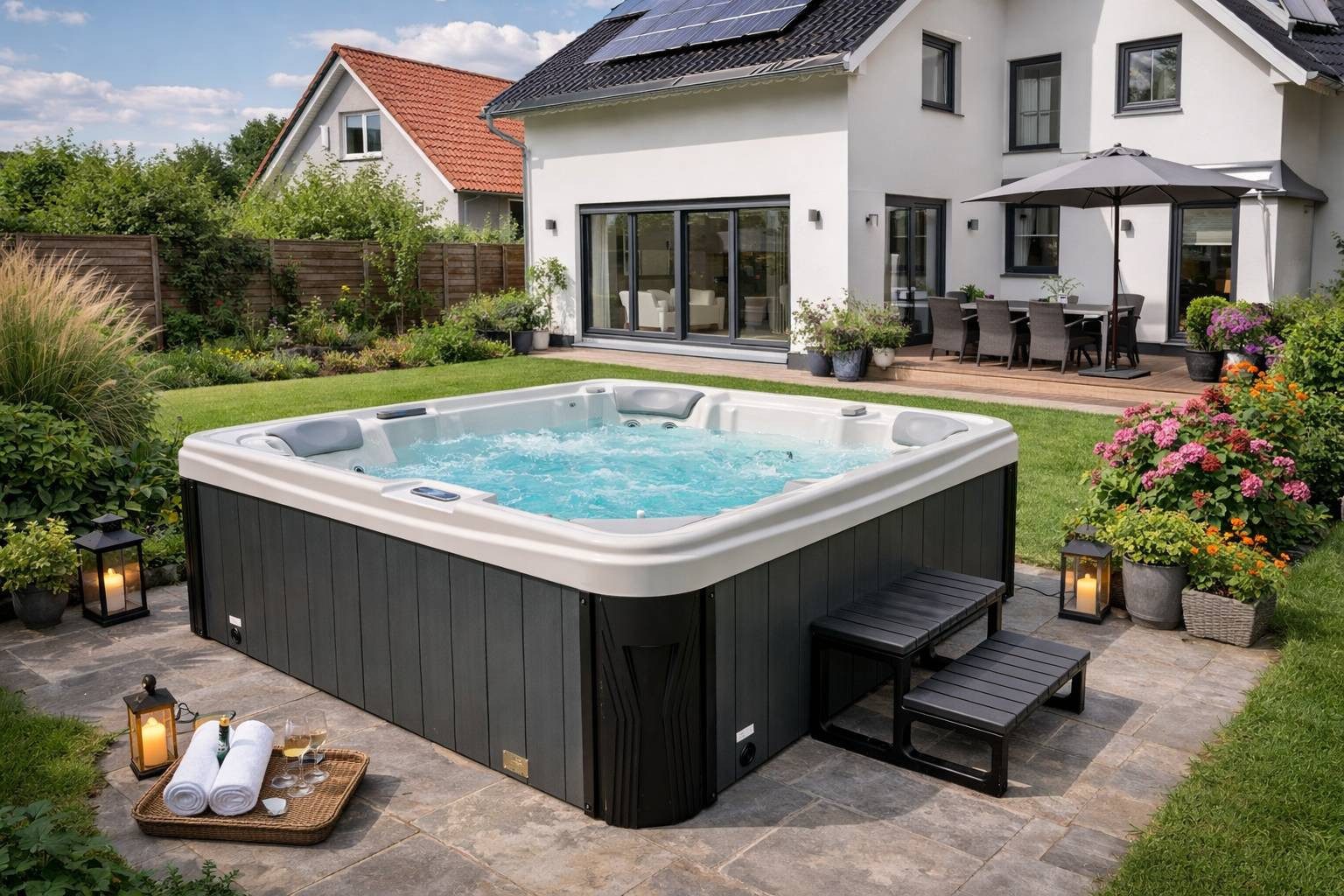 Teico Whirlpool SET 220x220cm SPA LED Farblicht Outdoor Indoor Pool 5 Pers.(Teico-008), Aufstellbecken, inkl. Thermoabdeckung