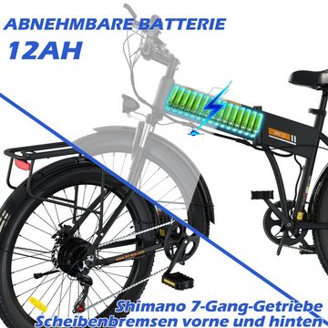 HITWAY E-Bike 26", Klapprad 36V12Ah E-BIKE Max 35-90km Shimano 7Gang Elektrofahrrad