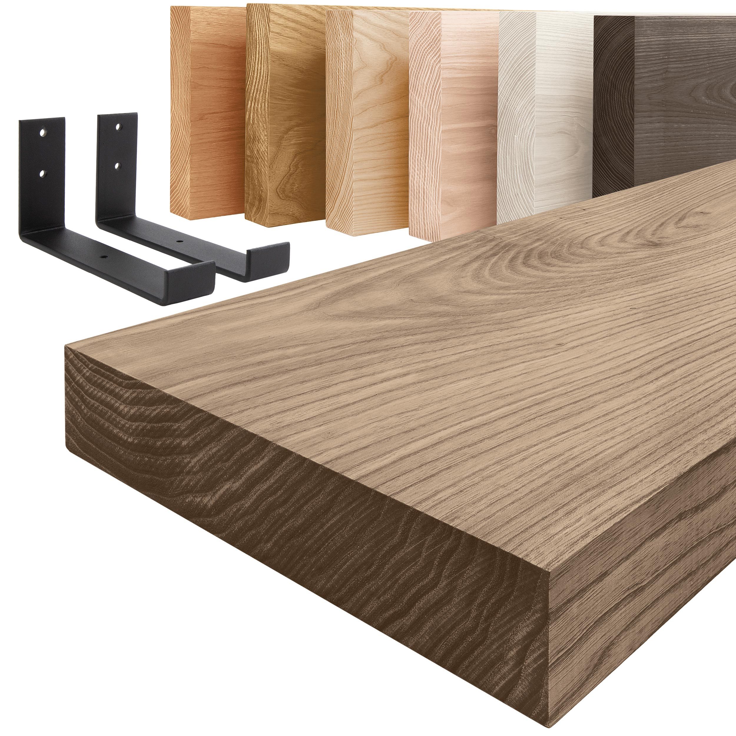 LAMO Manufaktur Wandregal Holz Gerade Regal Farbe: Nussbaum mit schwarzem I günstig online kaufen