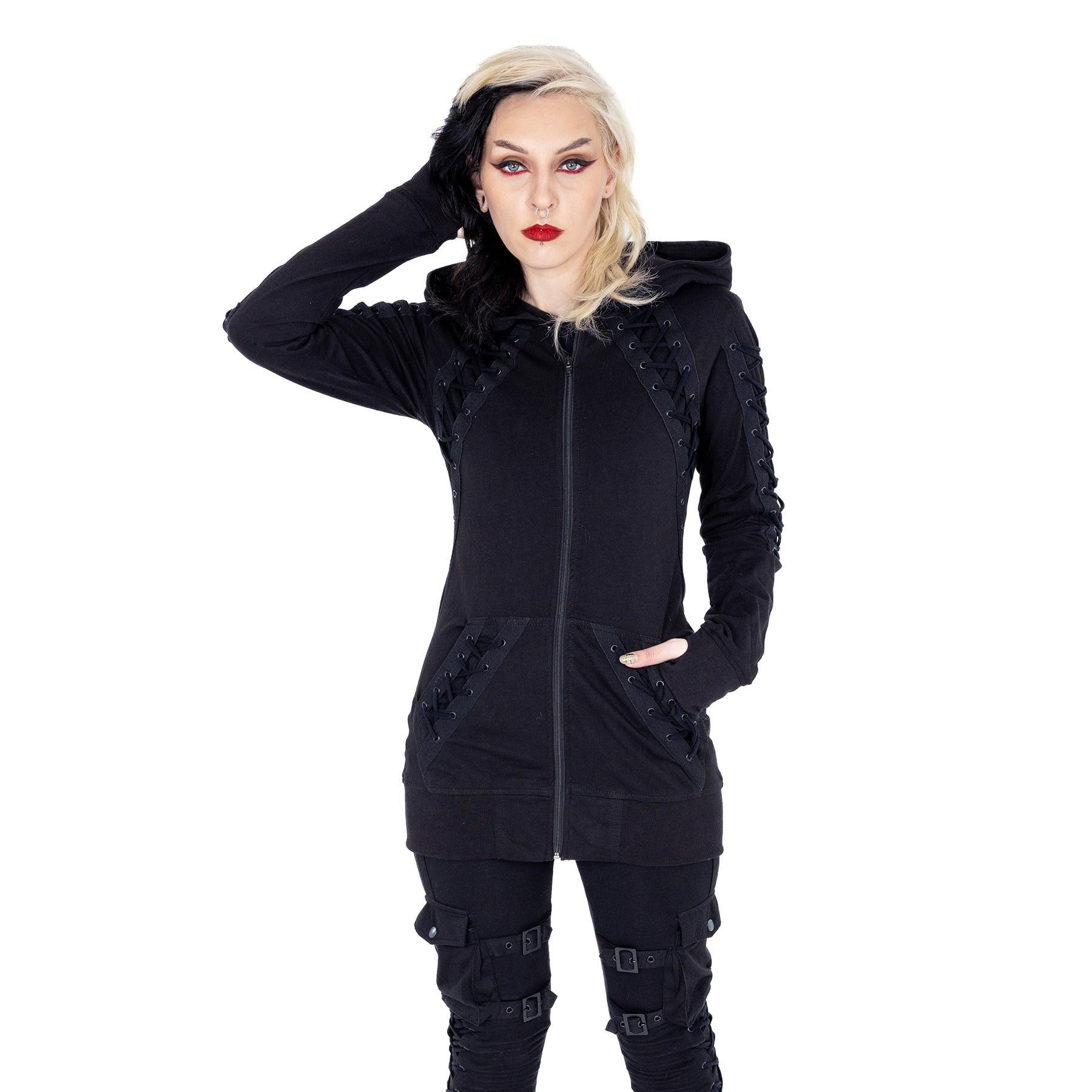 Poizen Industries Kapuzensweatshirt Diana Hoodie Gothic Goth Grufti Schnürung