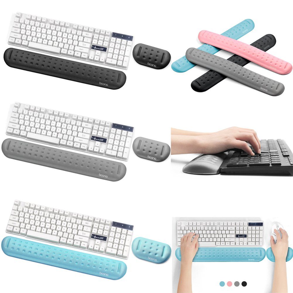 ergonomischer Memory Foam Büro Laptop Übergroßes PU-Leder-Mauspad mit Handgelenkstütze und Tastatur-Handballenauflage für Spiele PC-Computer cremefarben 