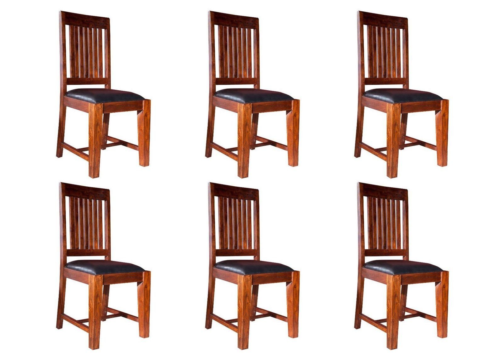 Massivmoebel24 Holzstuhl OXFORD Stuhl schwarz mit nougat Akazie dunkelbraun Set #15 Polster 6er 45x50x100