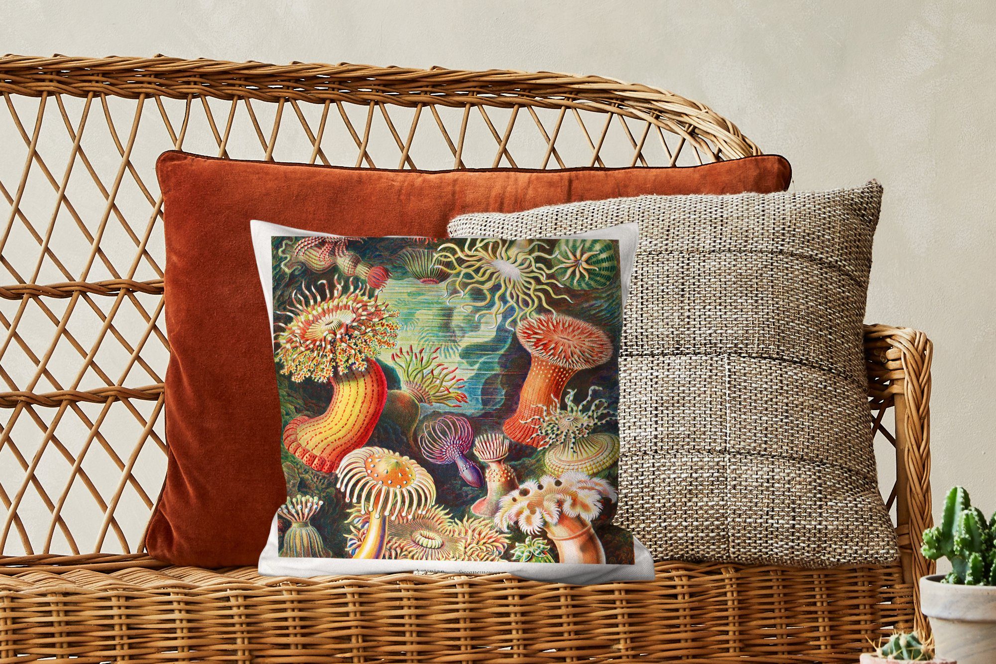 Deko, - MuchoWow Dekokissen Natur Ernst Retro Schlafzimmer, Meer, Pflanzen - Sofakissen - - Haeckel Wohzimmer, für Anemone Zierkissen - mit Füllung