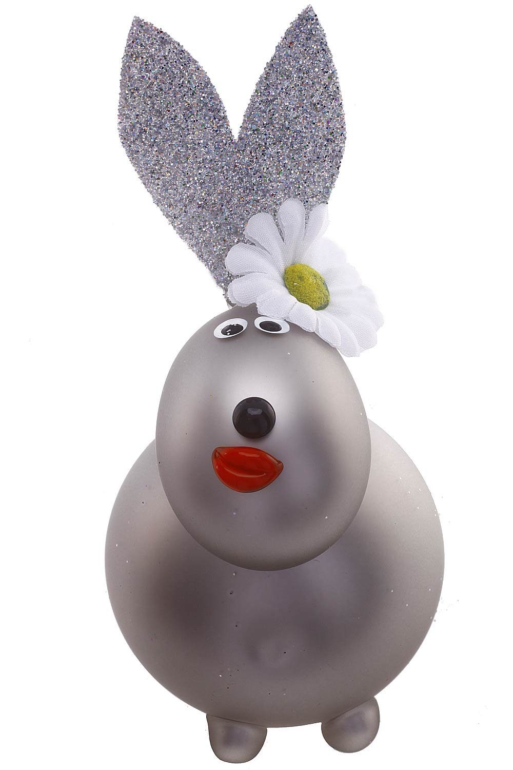 Hamburger Weihnachtskontor Osterhase Hase weiß matt (1-tlg), mundgeblasen - handdekoriert