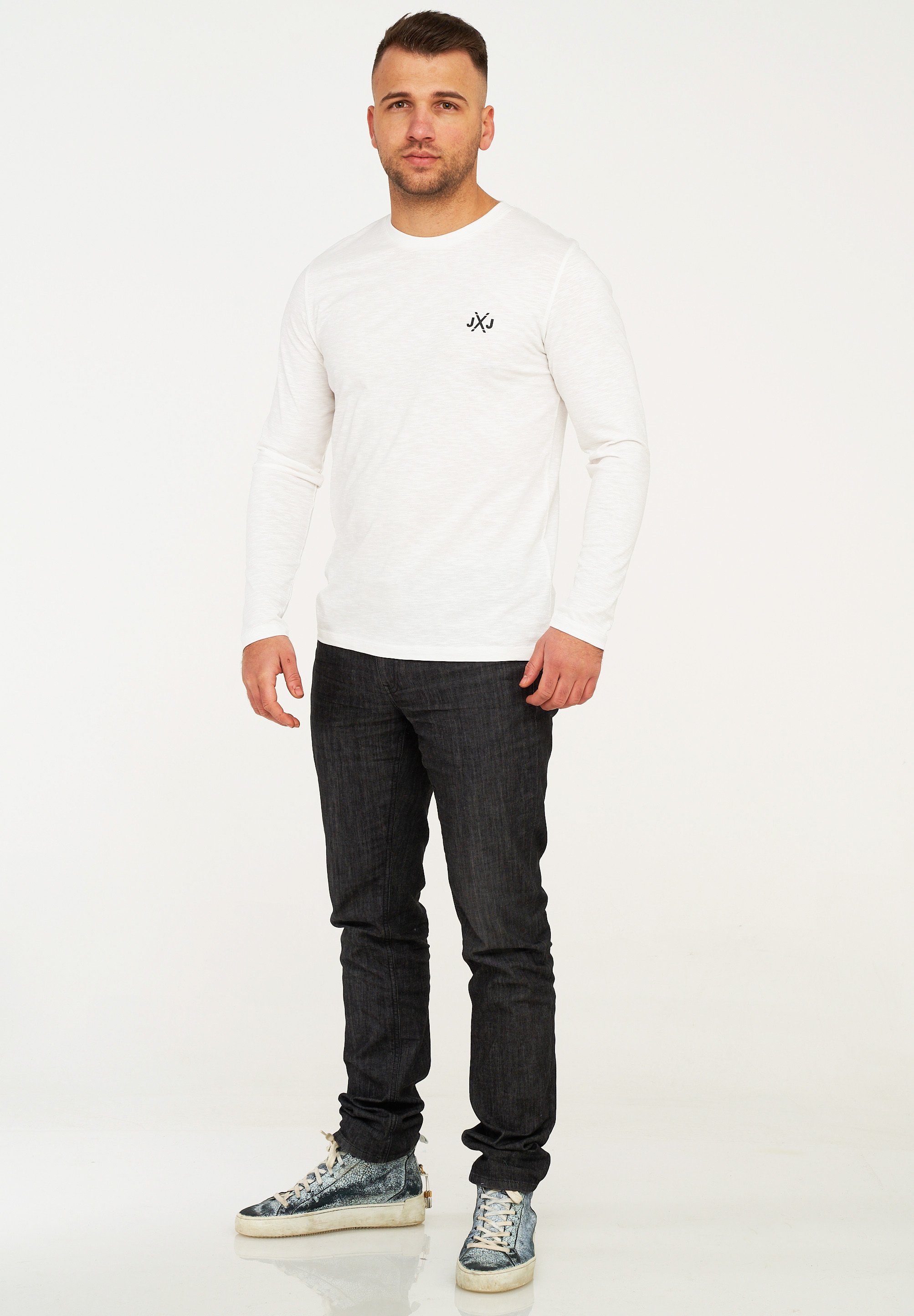 Jack & Jones Langarmshirt JCORISE INFINITY TEE LS CREW NECK Herren Langarmshirt Unifarben Basic Stretch Longsleeve Shirt Baumwolle – Bild 3 von 4