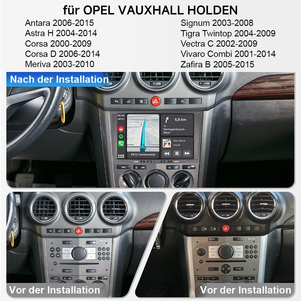 A-Sure 8" 2G+64G Android 15 Carplay GPS Für Opel Astra H Corsa D C Grau Autoradio (Digitalradio (DAB), Carplay Android Auto Bluetooth EQ USB GPS Navi WIFI Touchscreen)
