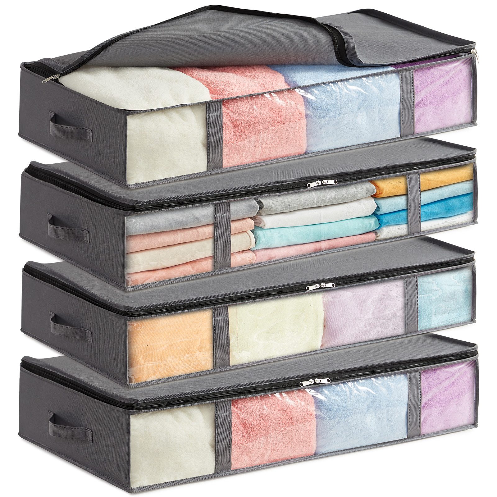 Lifewit Aufbewahrungsdose Unterbett Aufbewahrungsbox mit Deckel, faltbare Aufbewahrungstasche. (Set, 4 St., 40l-4tlg, 65l-4tlg, 75l-4tlg, 90l-4tlg)