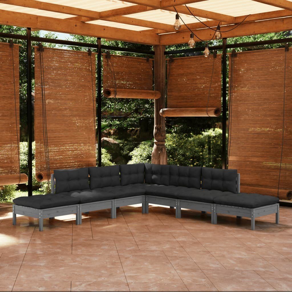 vidaXL GartenloungeSet »7tlg. GartenLoungeSet mit Kissen Grau