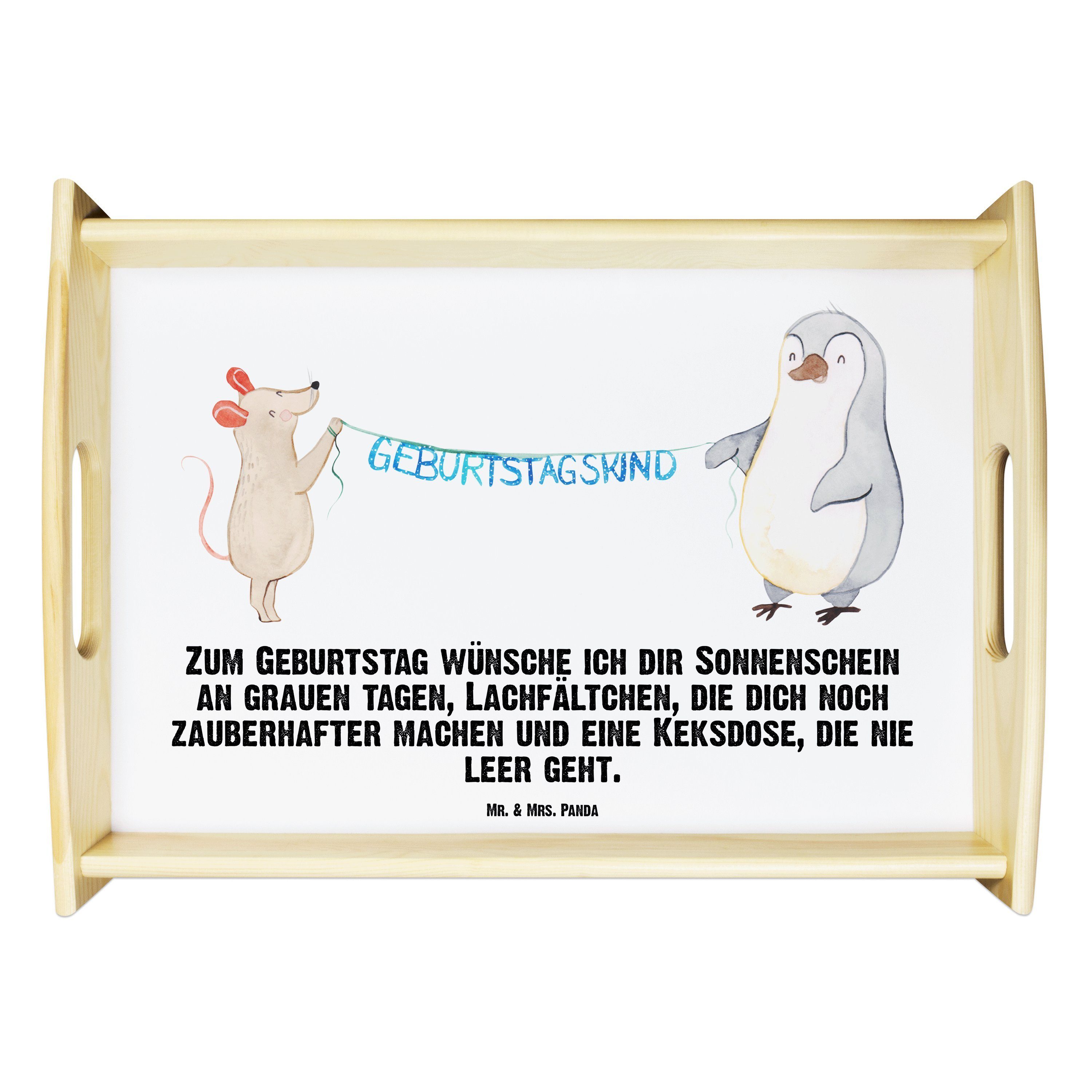 Mr. & Mrs. Panda Tablett Maus Pinguin Geburtstag - Weiß - Geschenk, Tablett, Herzlichen Glückw, Echtholz lasiert, (1-tlg)