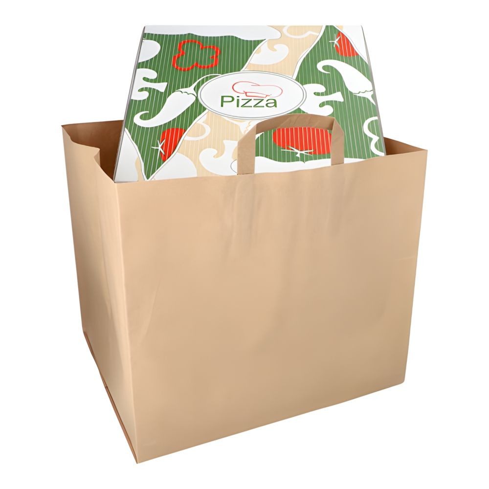 PAPSTAR Tragetasche 100 x Tragetaschen Papier XXL 33 x 37 x 34,5 cm braun mit Tragegriff