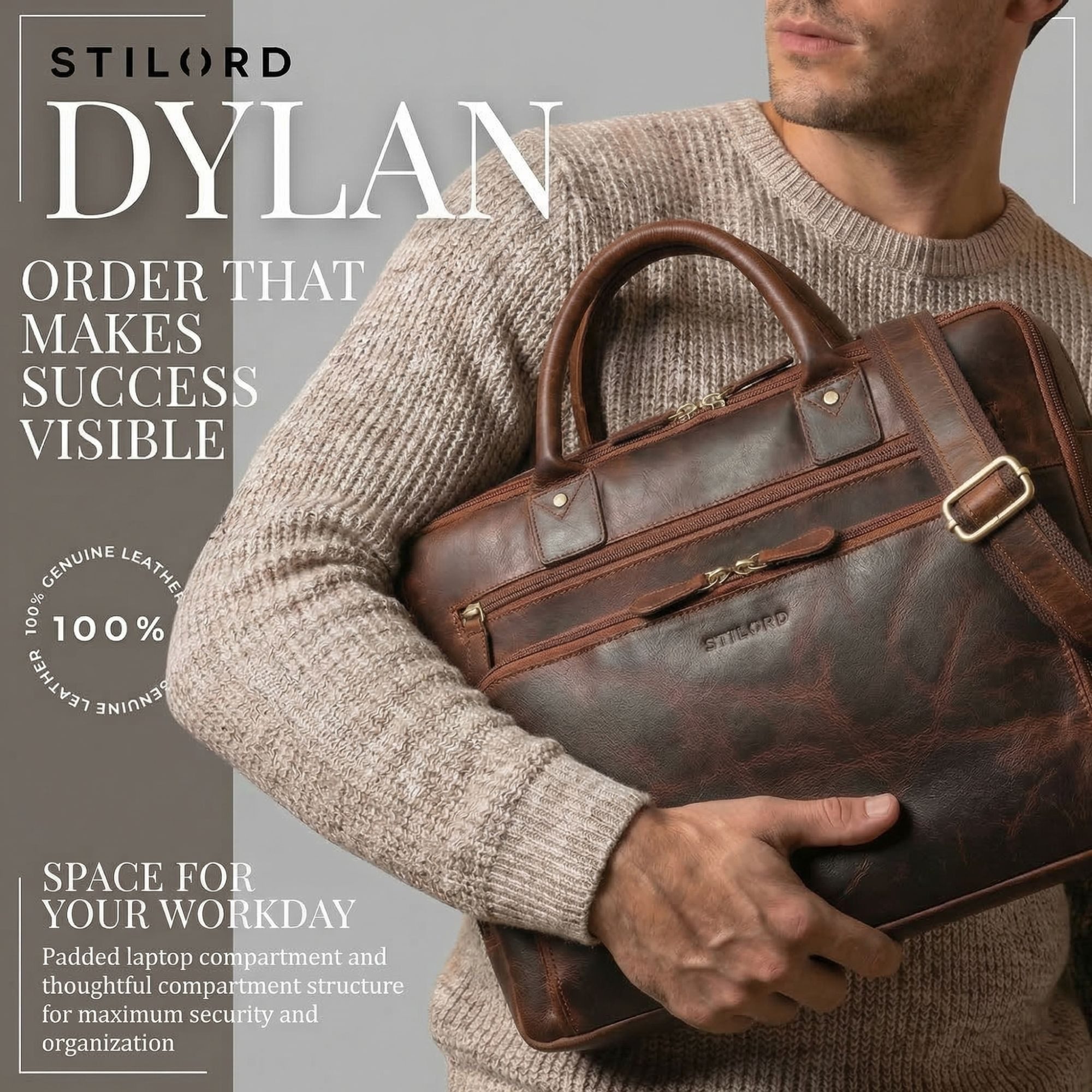STILORD Laptoptasche "Dylan" Große Business Aktentasche Herren Echtleder 16 Zoll & A4