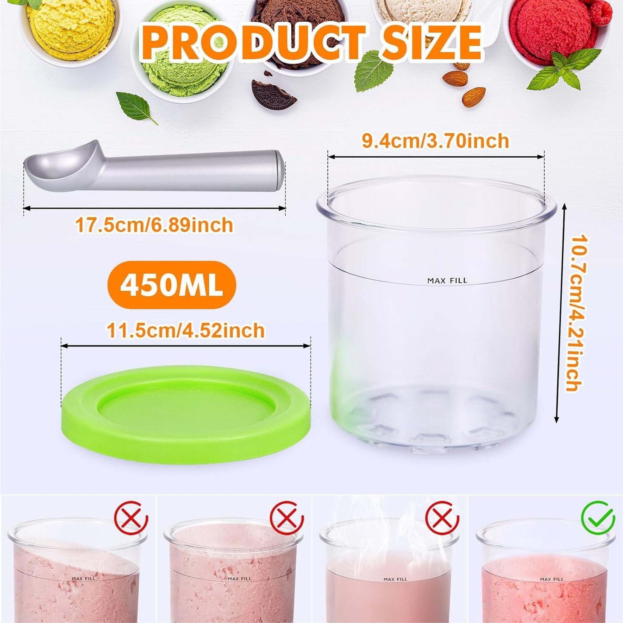 FELIXLEO Eisbereiteraufsatz 8 Ninja Creami Behälter 450ml mit Deckel NC300EU NC301EU