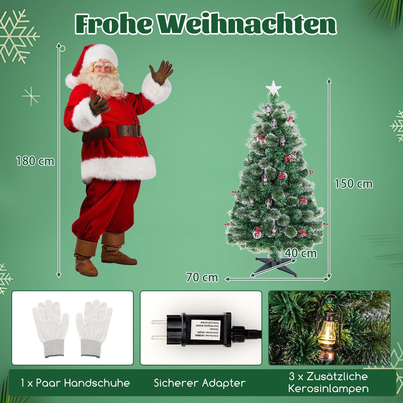 COSTWAY Künstlicher Weihnachtsbaum, 150cm, 170 Spitzen, 49 LEDs, 8 Modi