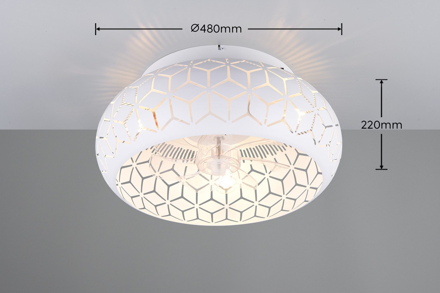 Reality Leuchten Deckenleuchte BIDAR mit Ventilator, Deckenventilator mit Licht inkl Fernbedienung, Ventilatorfunktion, Leuchtmittel wechselbar, warmweiß - kaltweiß, 3 Geschwindigkeiten Timer Vor- & Rücklauf, exkl 3x E27 max 15W, Ø 50cm
