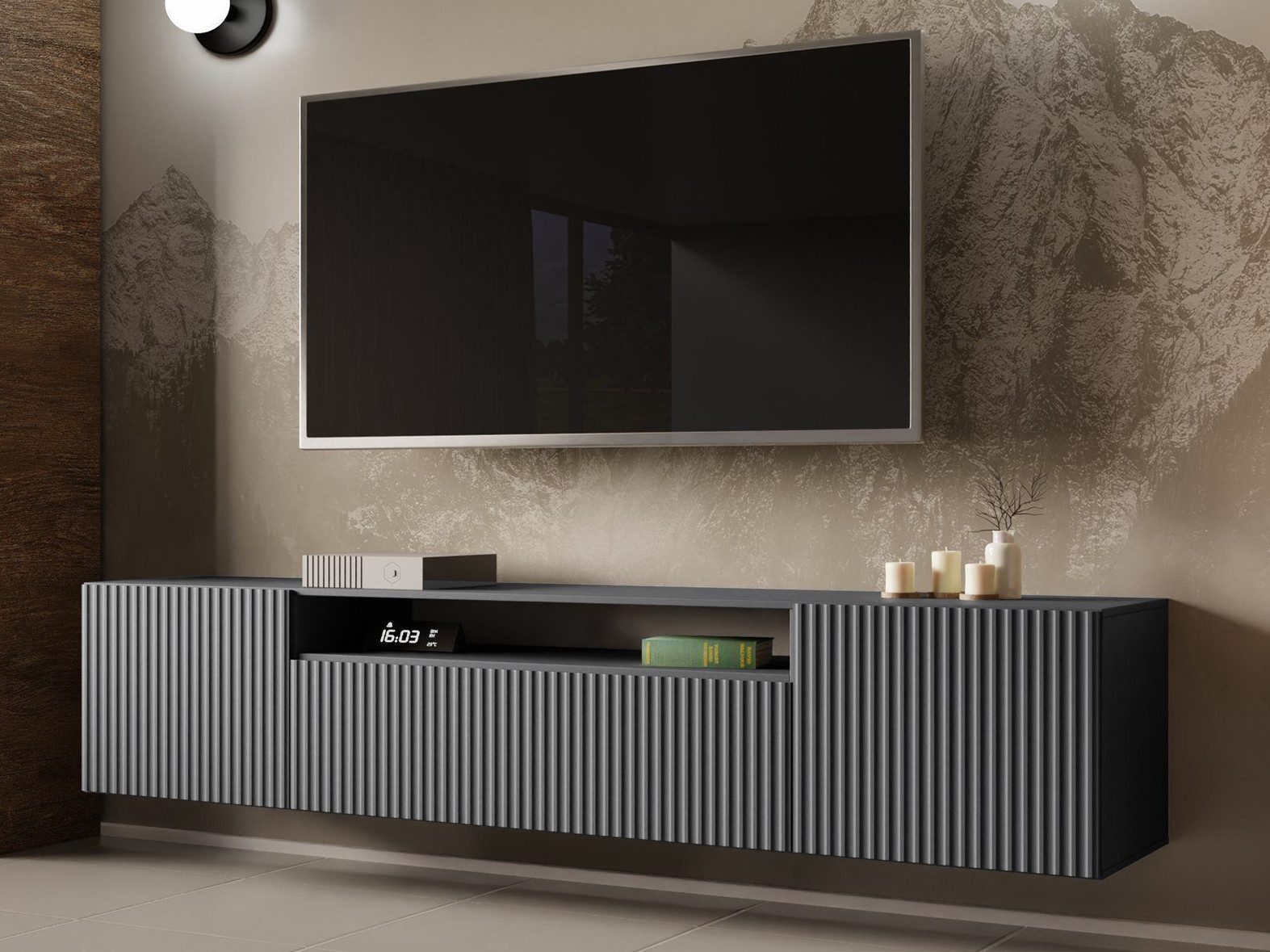 Beautysofa TV-Schrank Moderner Hängeschrank mit gefräster günstig online kaufen